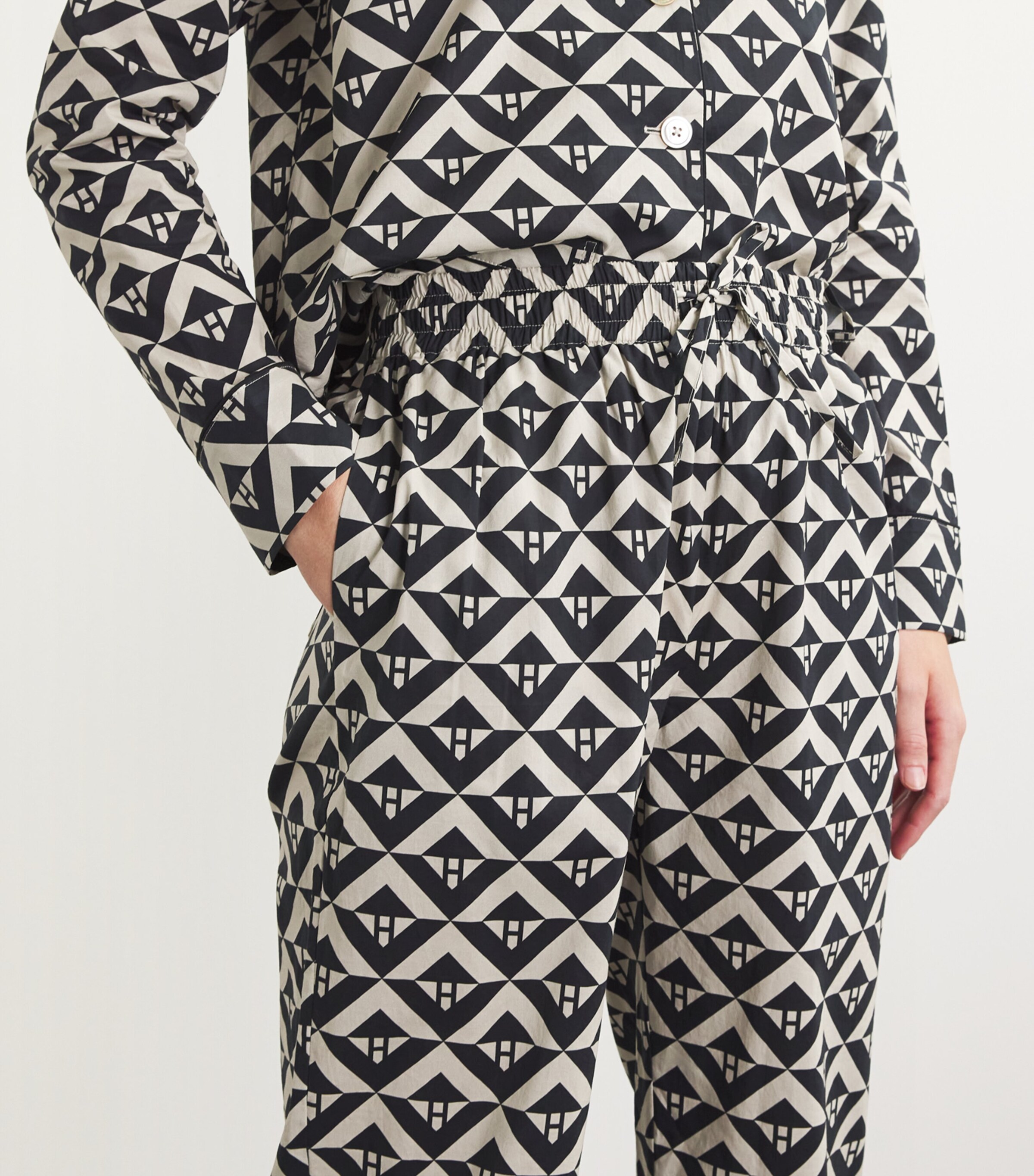 Harrods Black Cotton Geometric Print Pyjama Set | Harrods UK