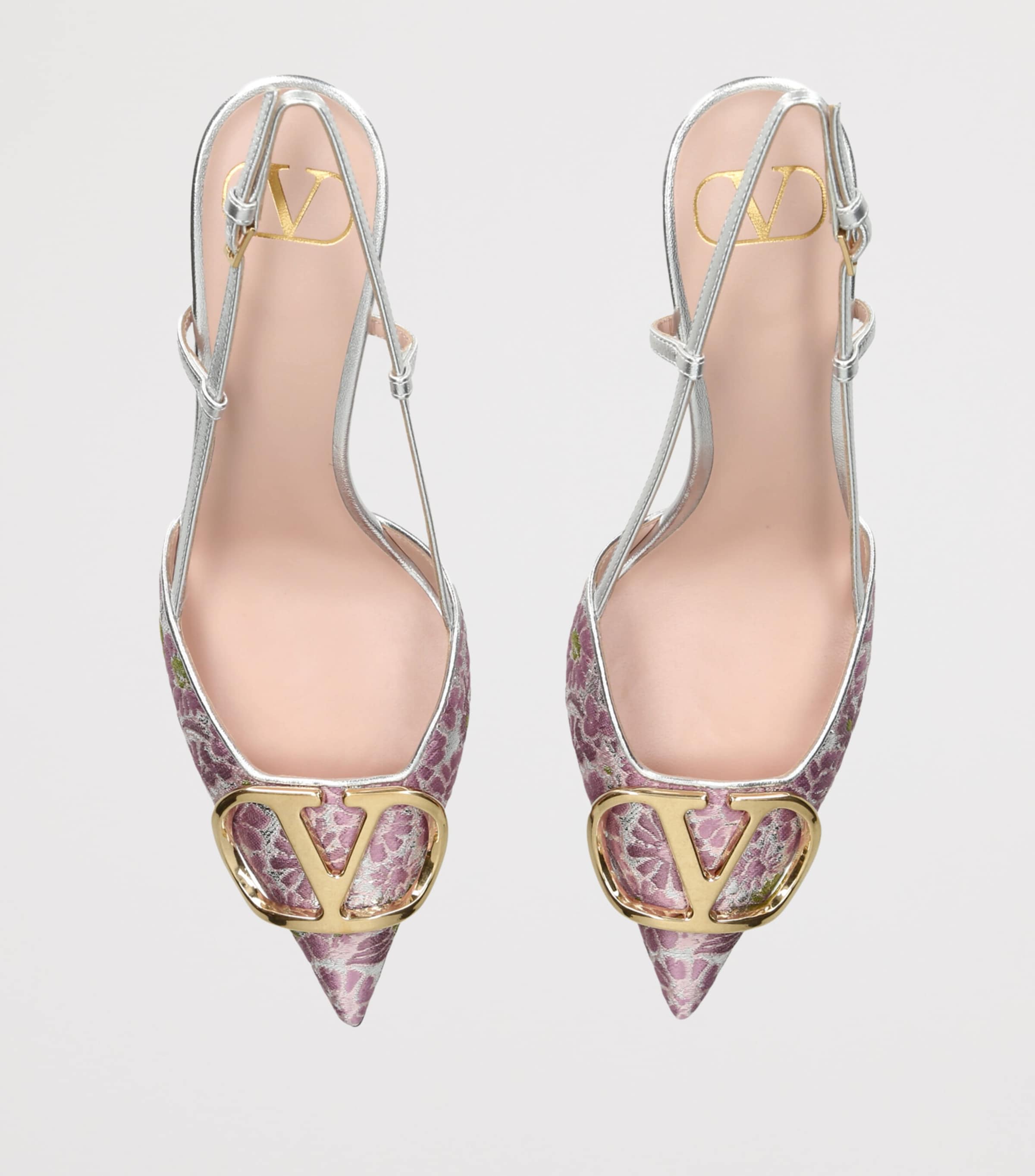 Valentino Garavani Jacquard VLogo Slingback Heels 80 Blush Image 3