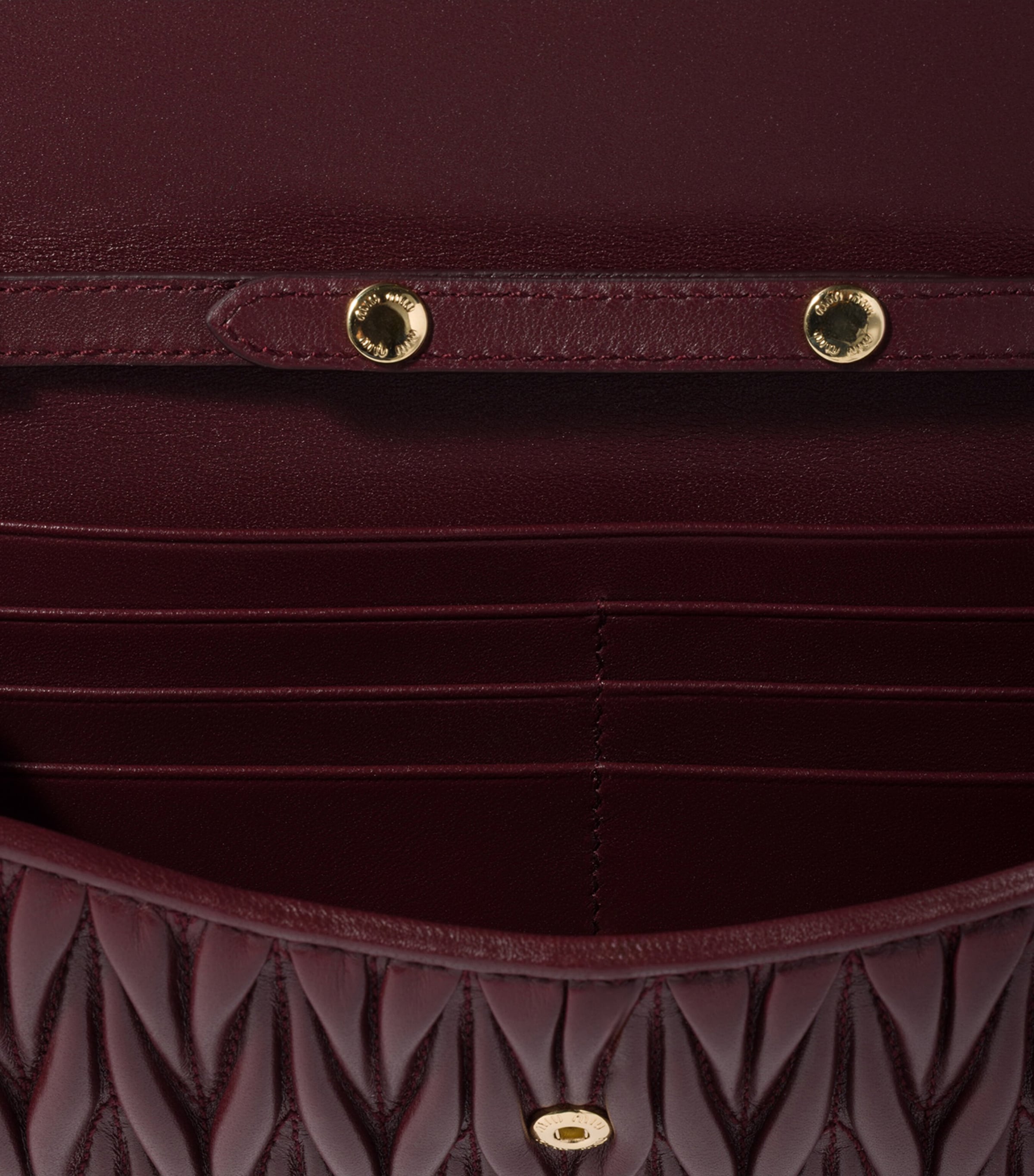 Miu Miu Leather Matelassé Chain Wallet Burgundy Image 2
