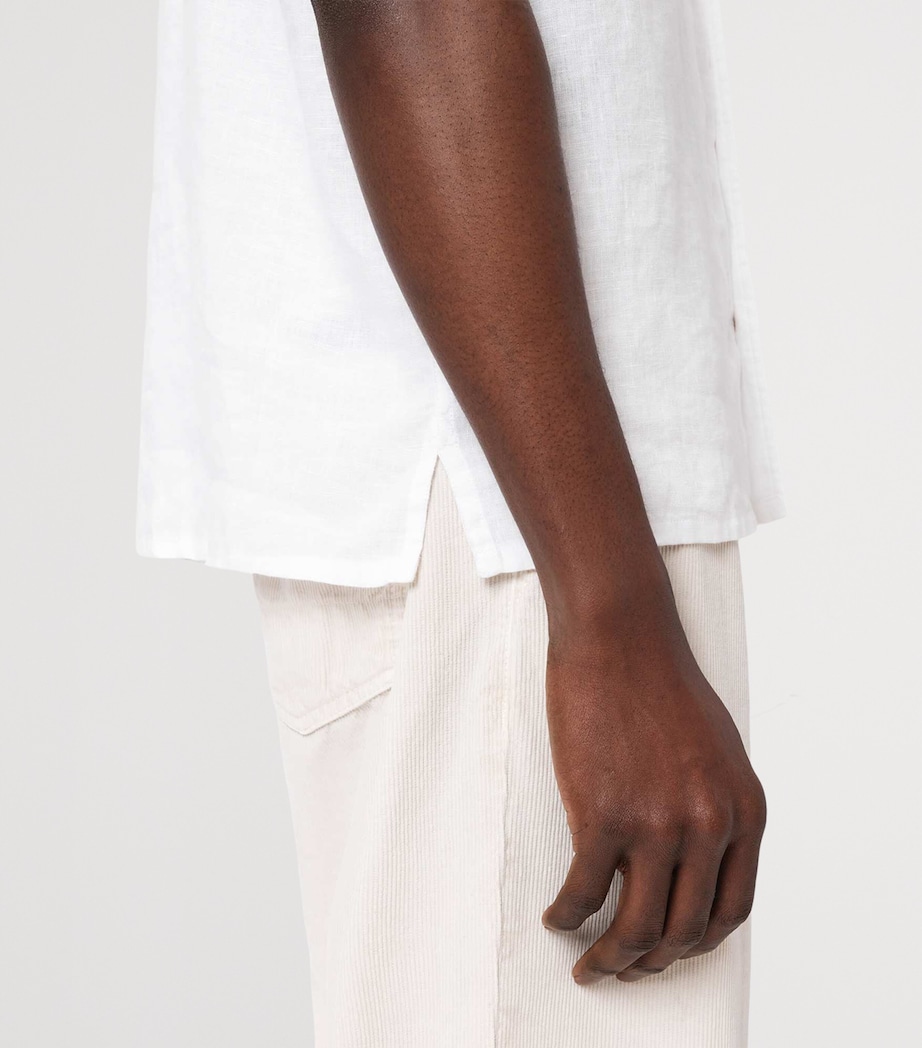AllSaints Mens Linen Embroidered Tri Shirt Ecru Image 8