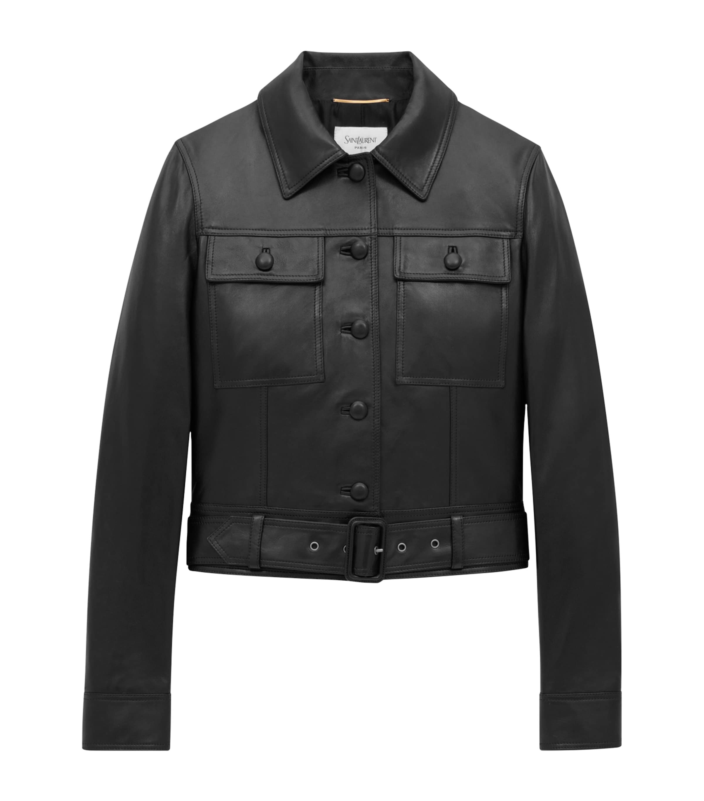 Saint Laurent Leather Cropped Jacket In Black