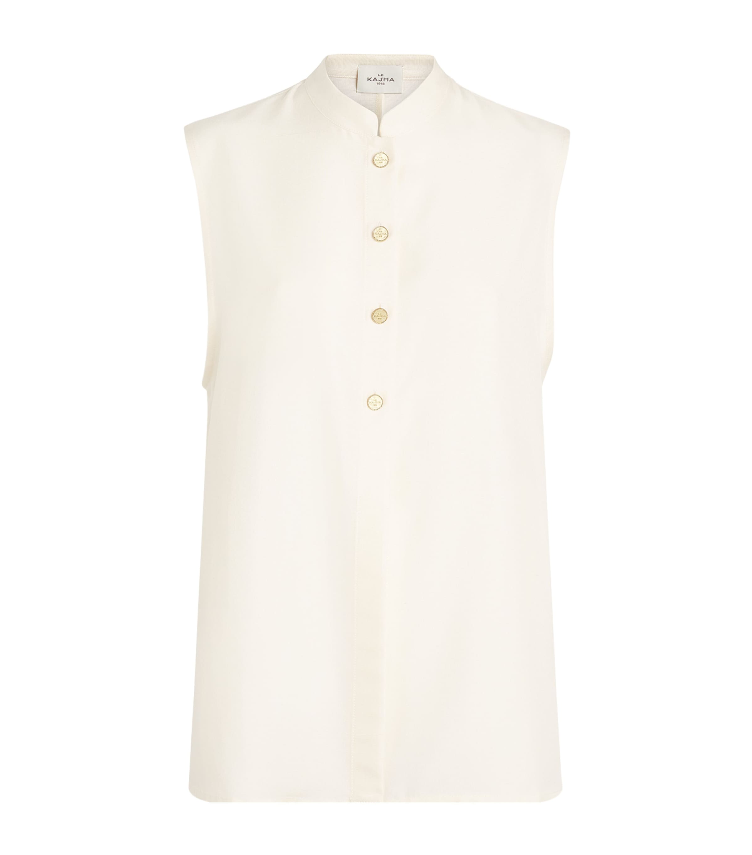 Le Kasha Womens Silk Sleeveless Abydos Shirt Cream Image 1