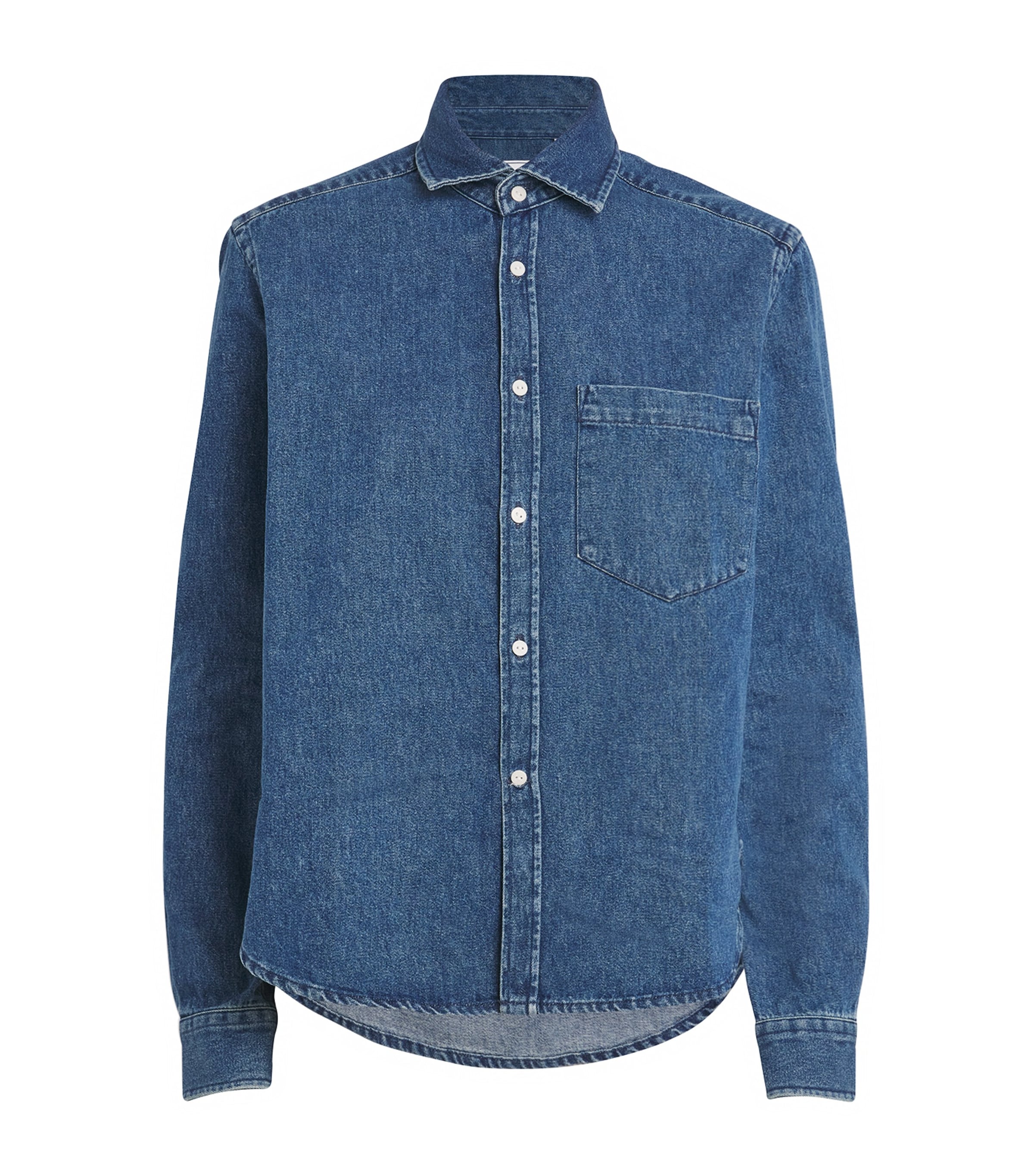 With Nothing Underneath Mens The Classic Patch-pocket Organic Denim-blend Shirt In Blue