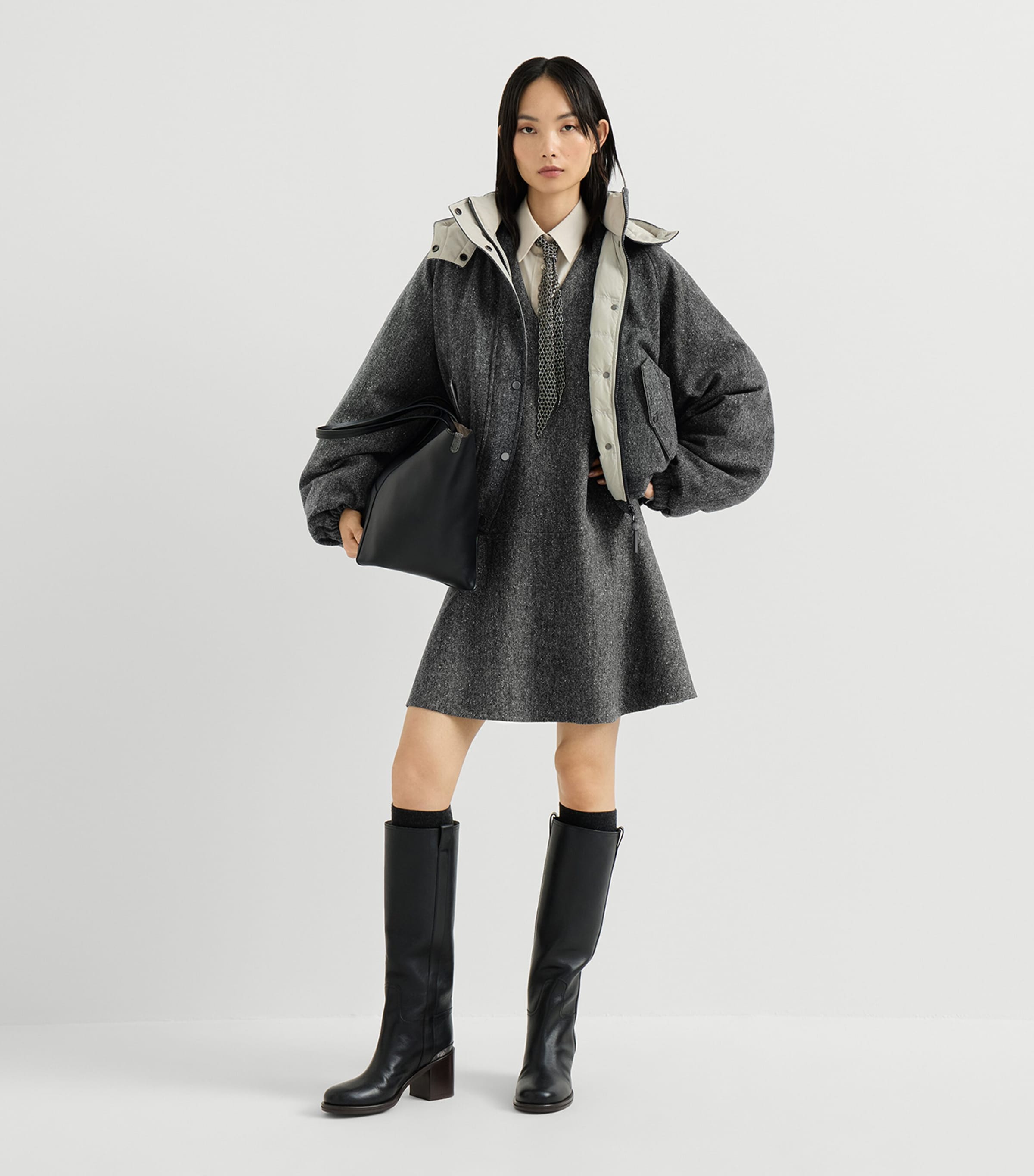 Brunello Cucinelli Womens Down Virgin Wool-Blend Hooded Jacket Anthracite Image 5