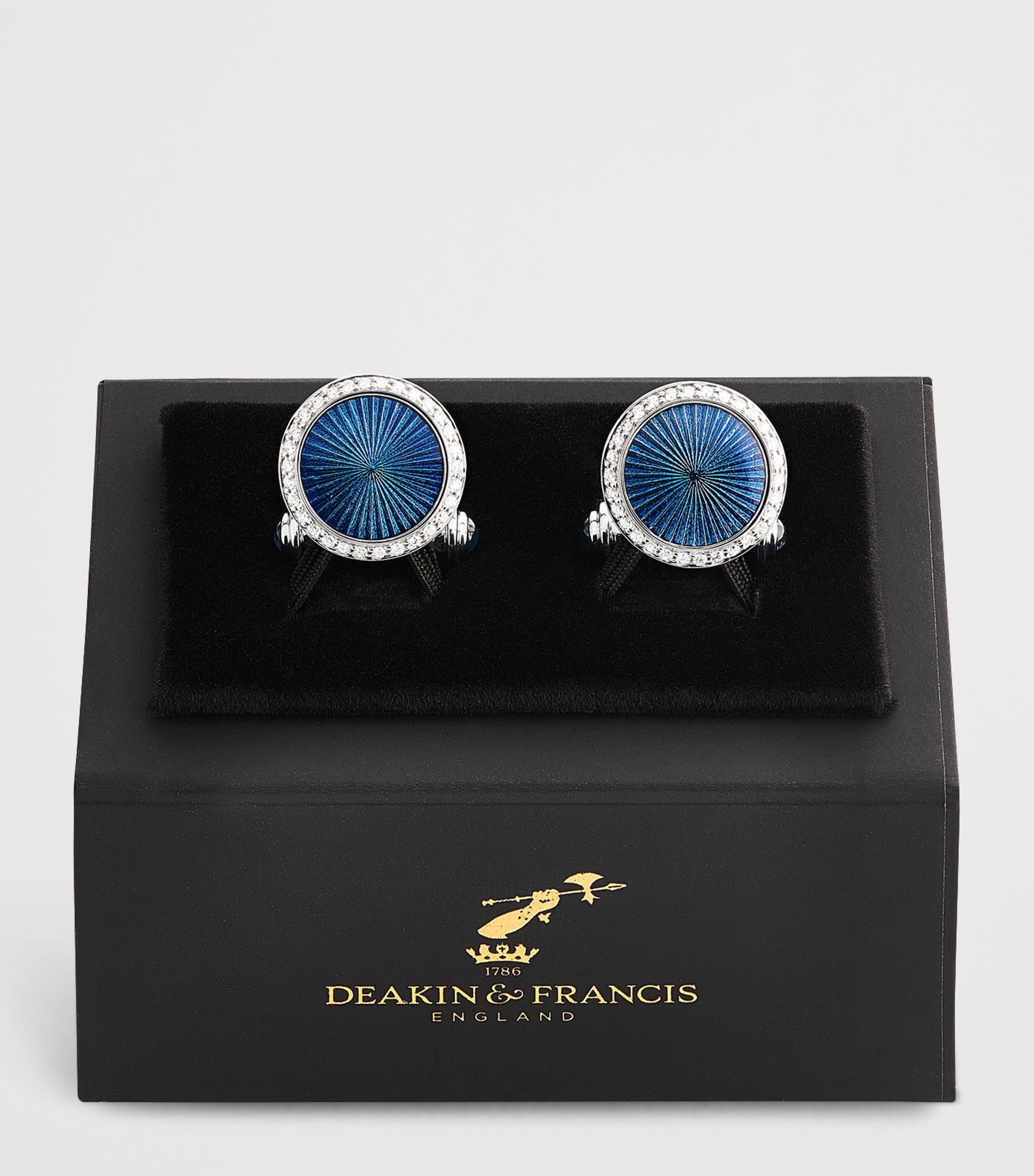 Deakin & Francis White Gold, Diamond and Blue Sapphire Cufflinks Gold Image 3