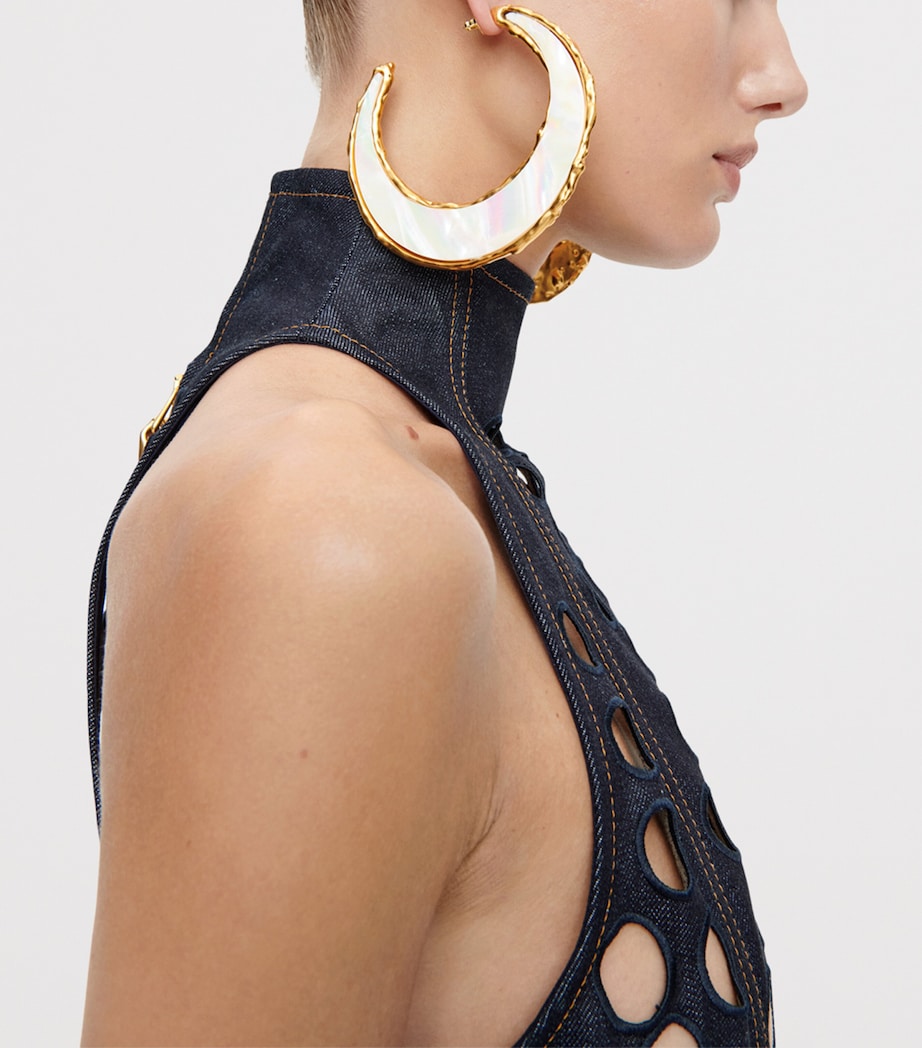 Schiaparelli Mother-of-Pearl Hoop Earrings Gold Image 2