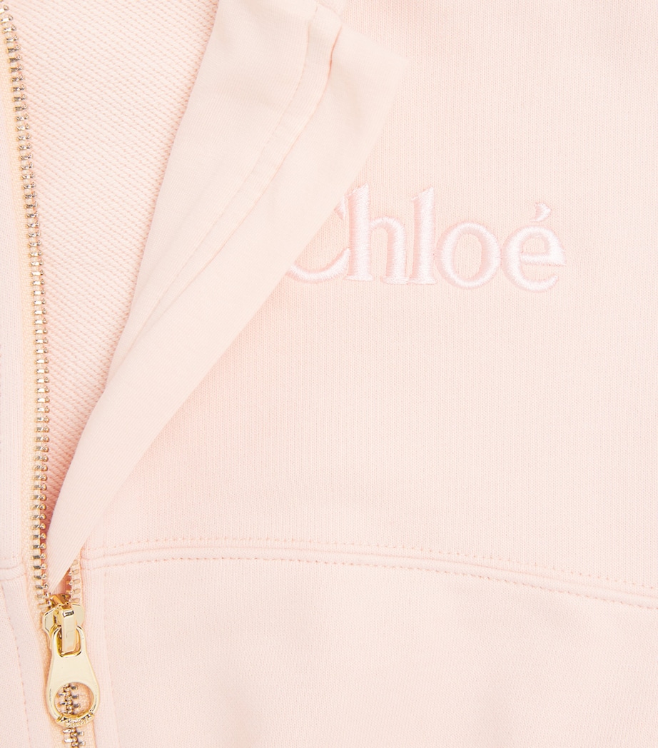 Chloé Kids Cotton Logo Zip-Up Hoodie (4-14 Years) Pink Image 3