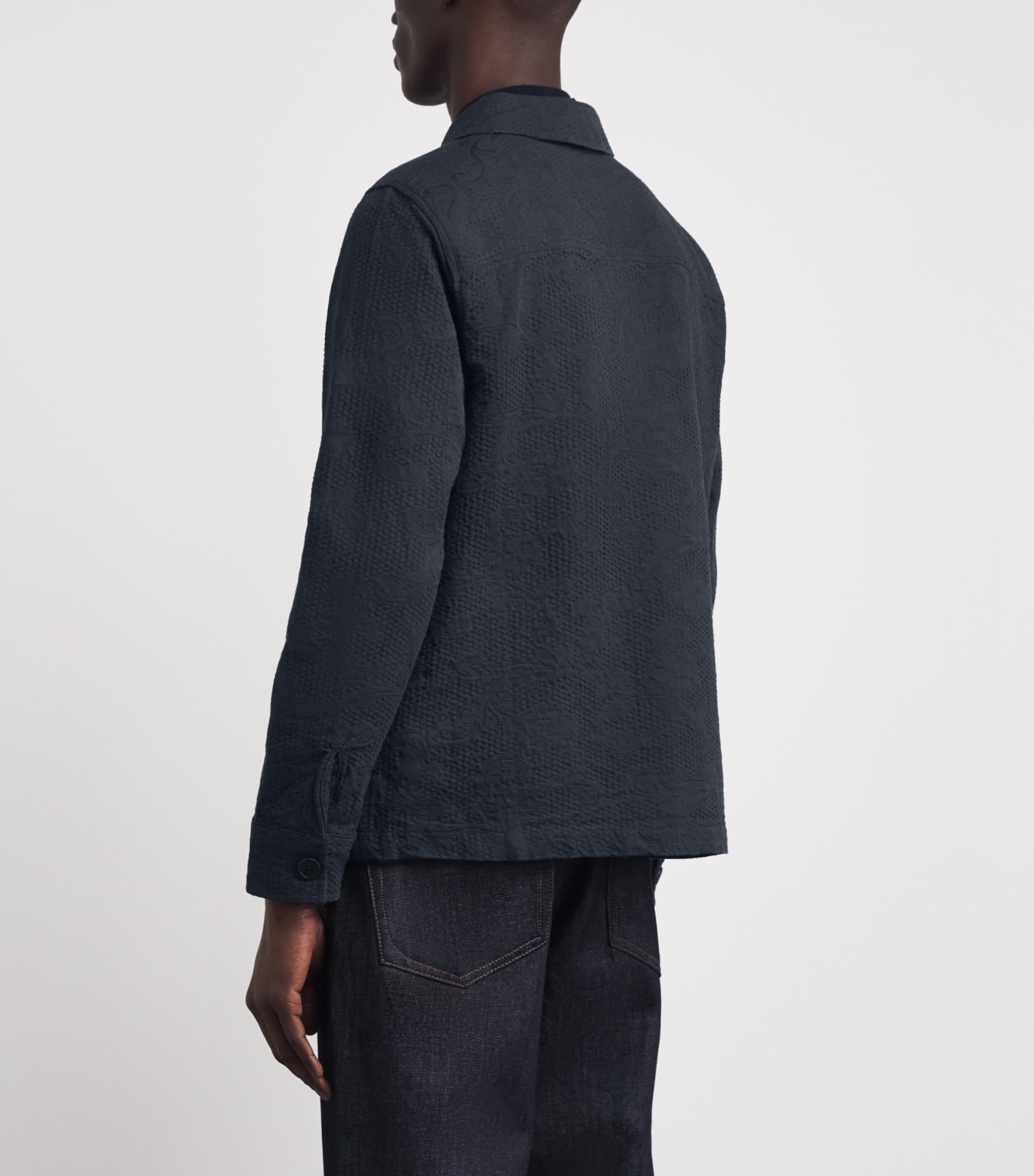 Wax London Mens Cotton Jacquard Rockley Overshirt Navy Image 5