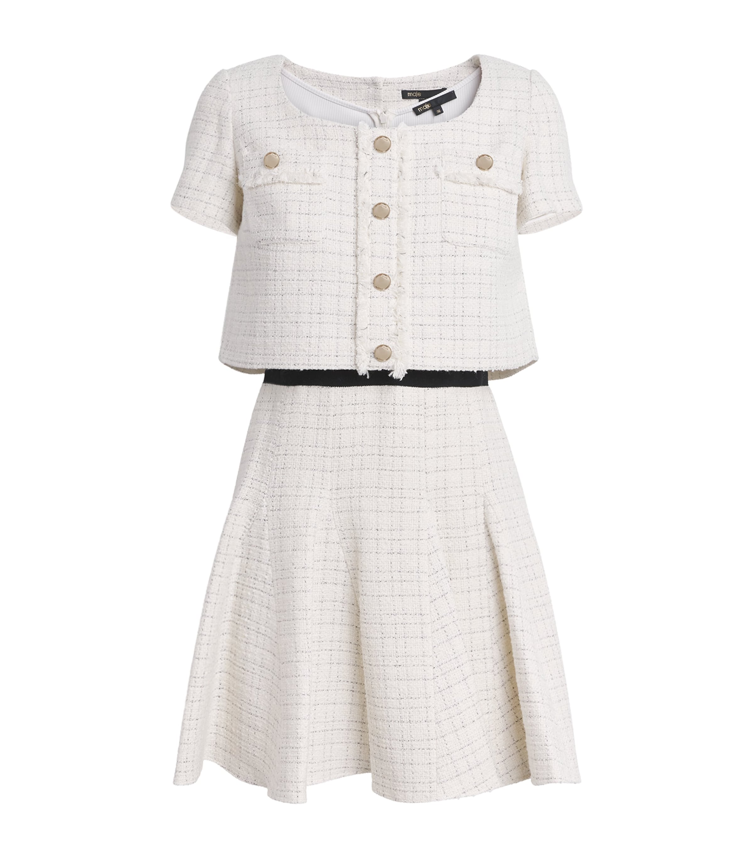 Maje Womens Tweed Mini Dress Ecru Image 1