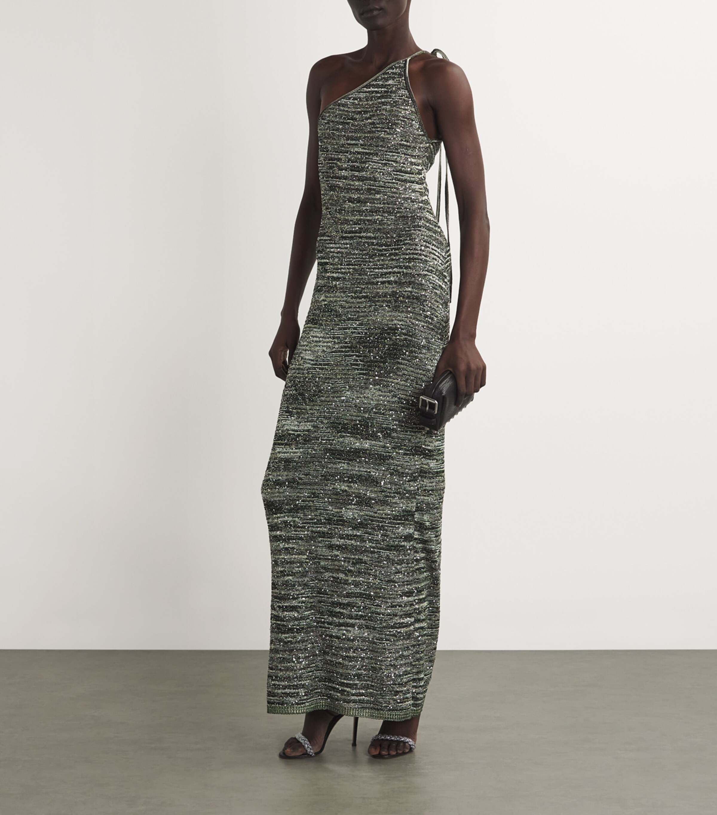 Missoni Womens Sequinned Asymmetric Maxi Dress Blck/grn Image 2