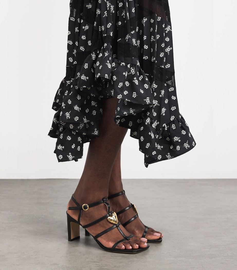 Leather Heart Heeled Sandals 75 BLACK Image 2