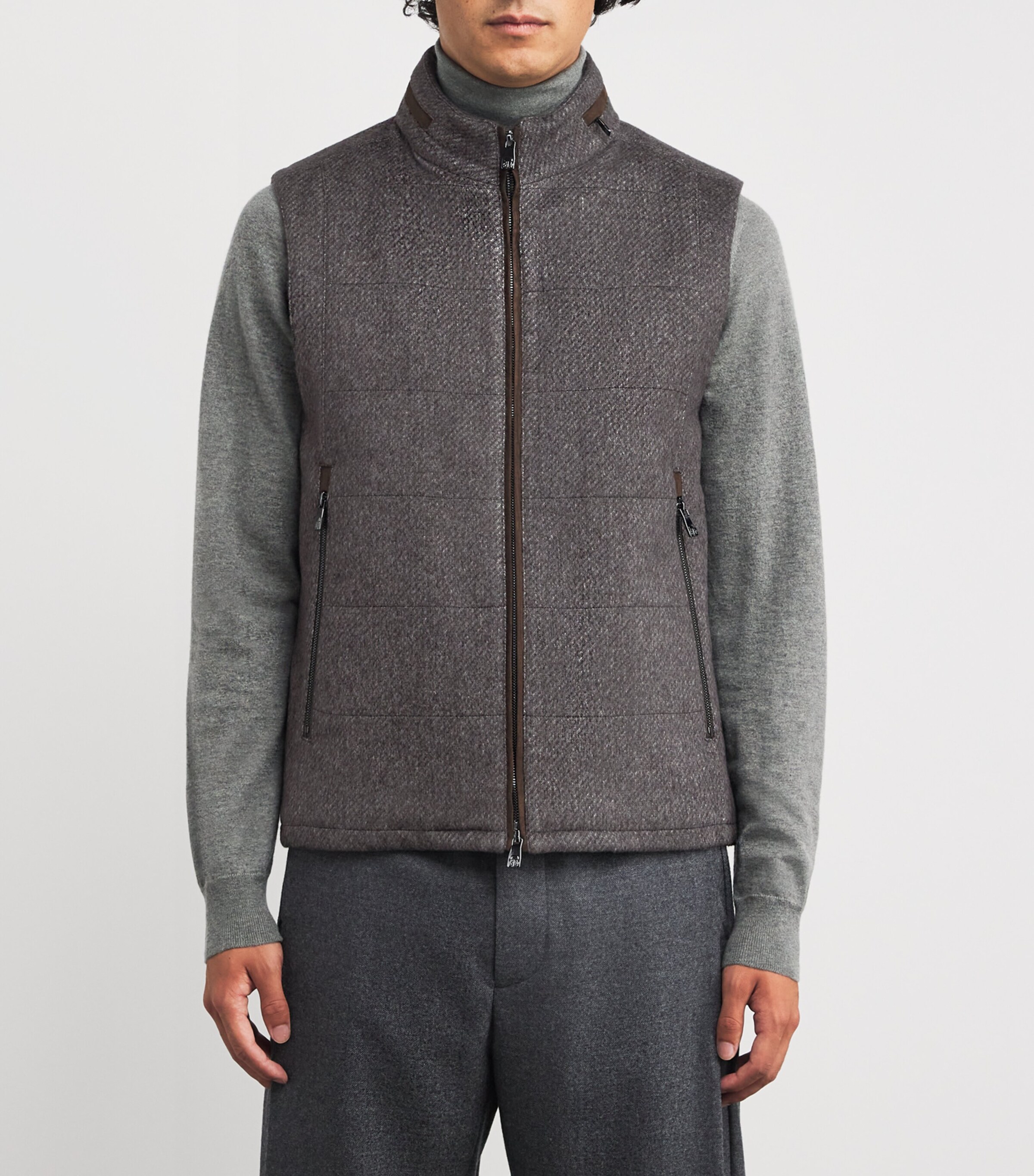 Corneliani Mens Silk-Cashmere Gilet Grey Melange Image 3