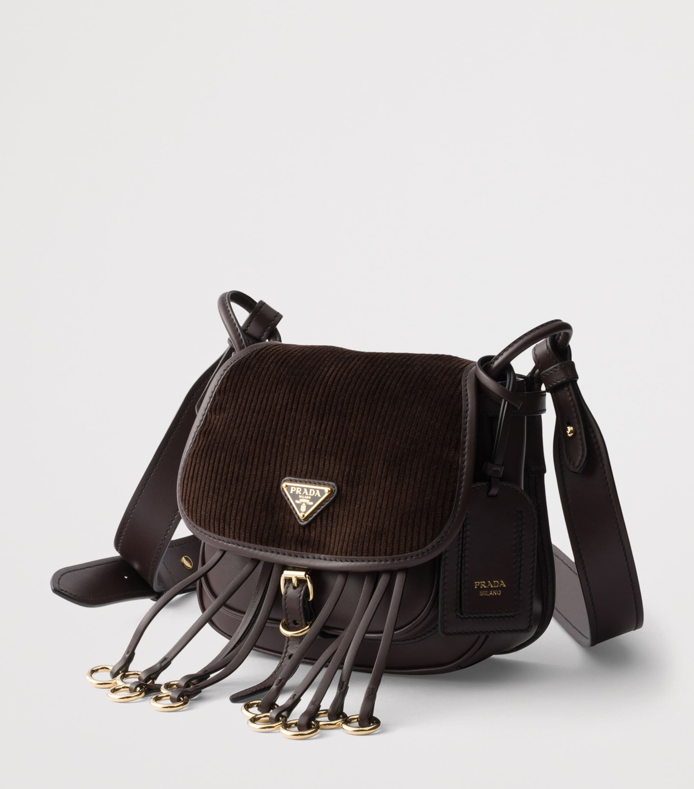 Prada Mini Leather and Corduroy Corsaire Shoulder Bag Brown Image 3