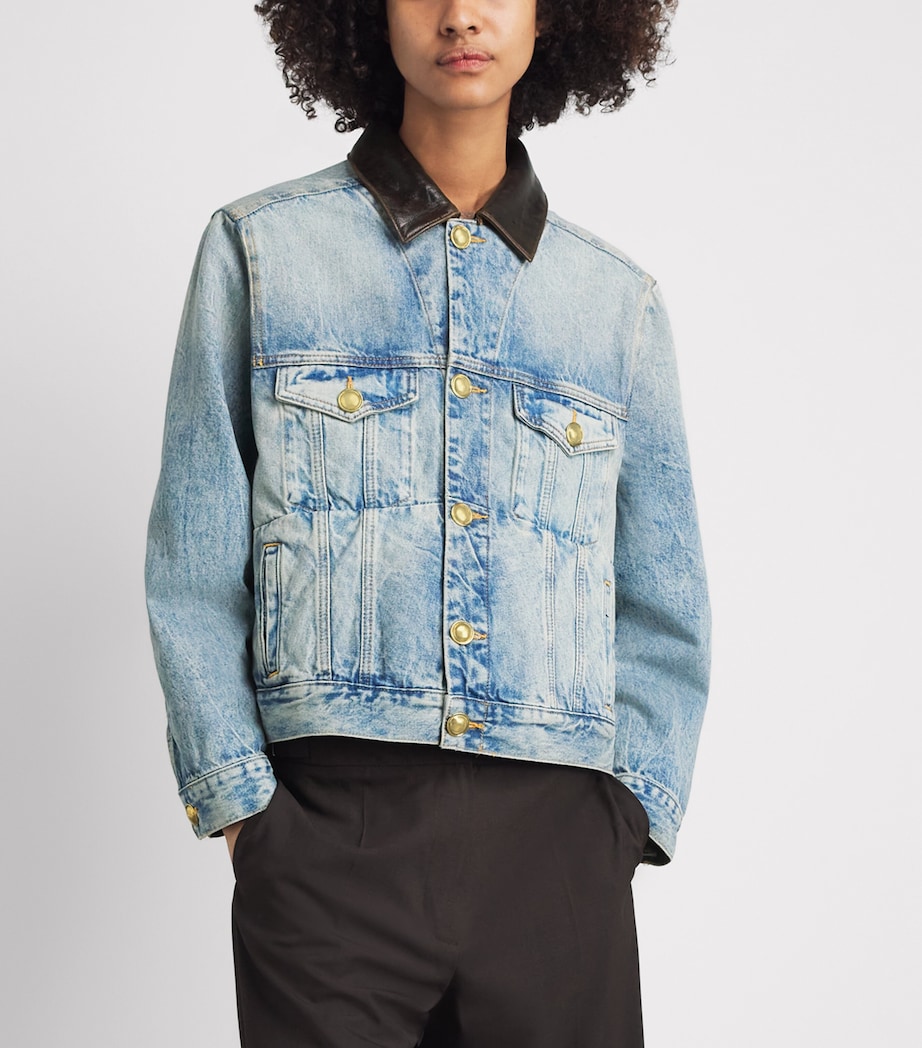Sandro Paris Womens Leather-Collar Denim Jacket Blue Jean Image 4