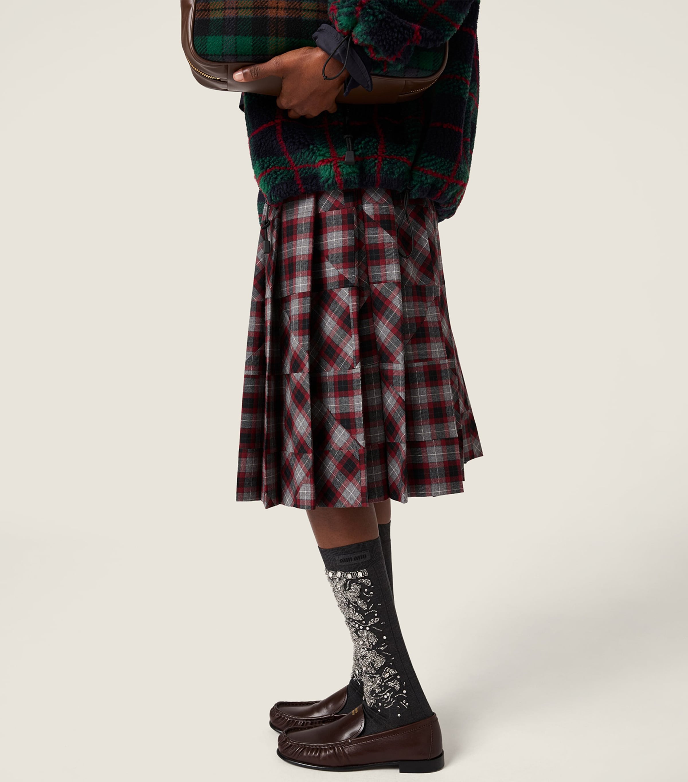 Wool Tartan Midi Skirt F0ETA Image 4