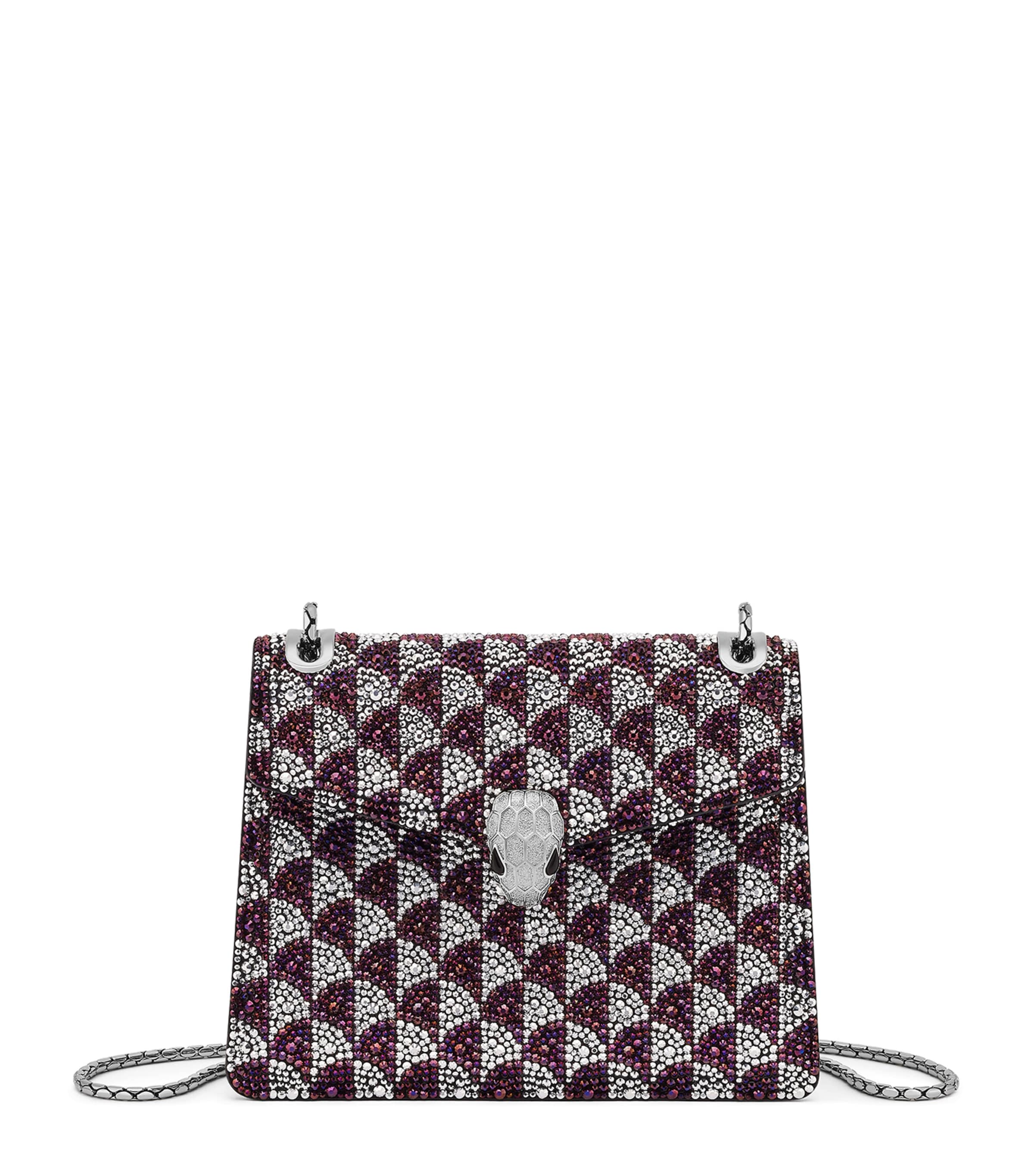 Bvlgari Small Crystal Serpenti Forever Shoulder Bag In Purple