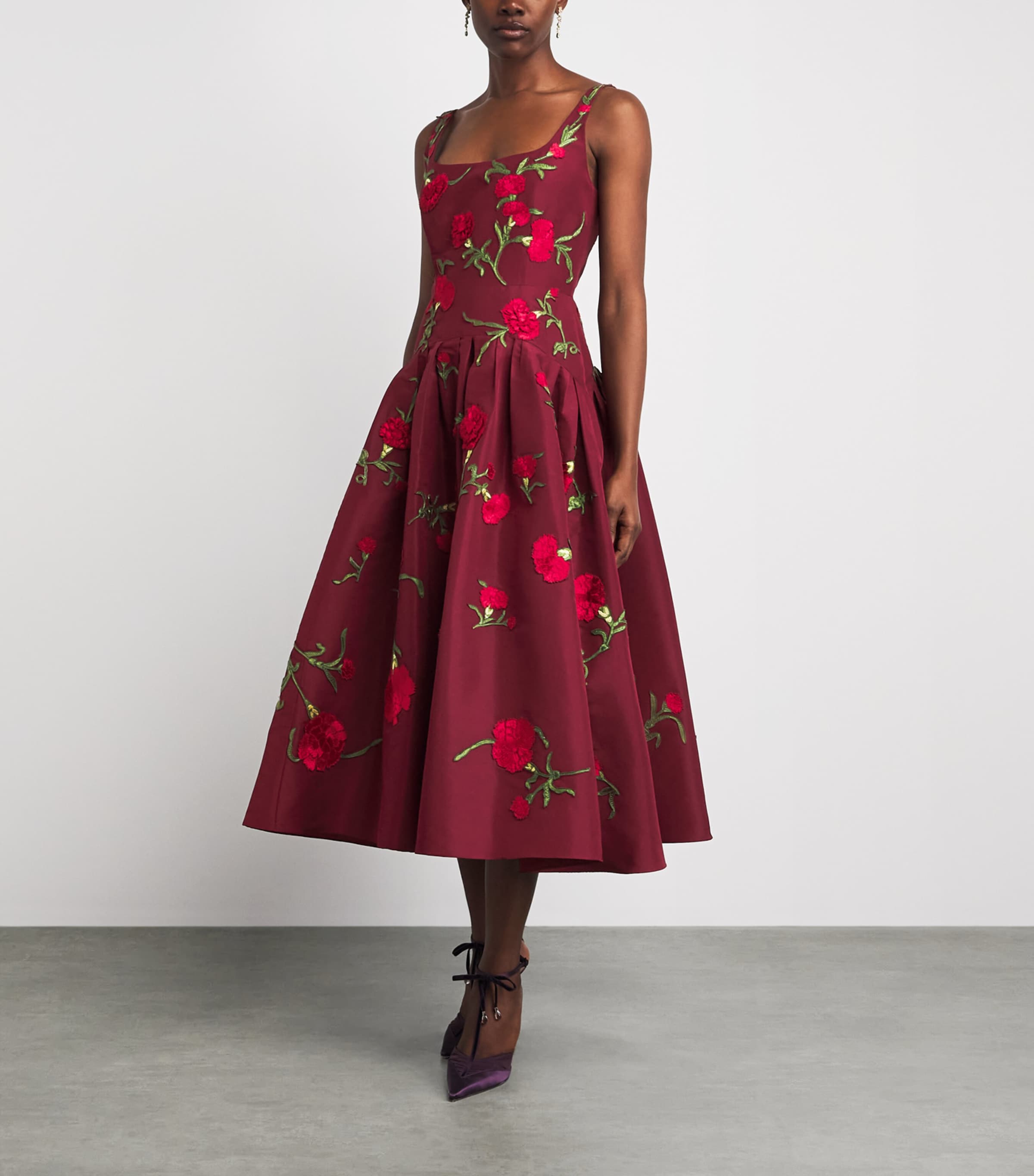 Carolina Herrera Womens Silk Floral Embroidered Midi Dress Rioja Multi Image 2