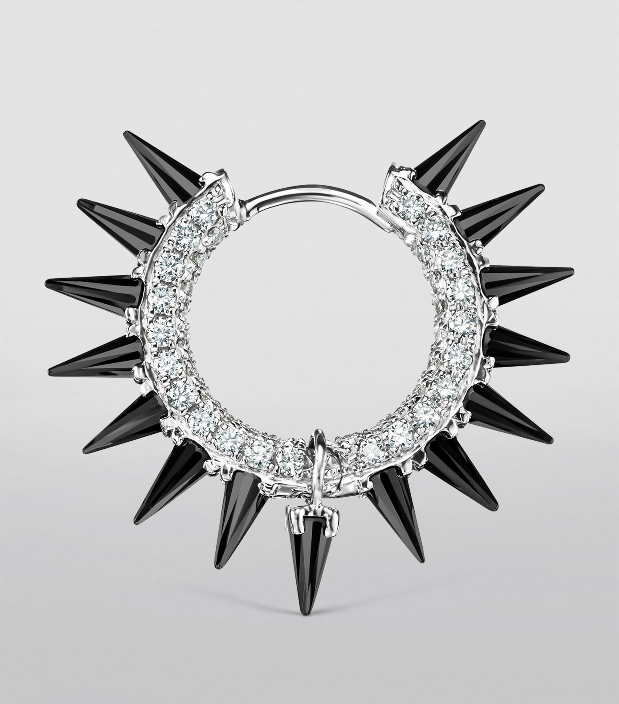 White Gold Black Moissanite Mohawk and Diamond Pavé Hoop Earring (9.5mm) WHITE GOLD Image 4