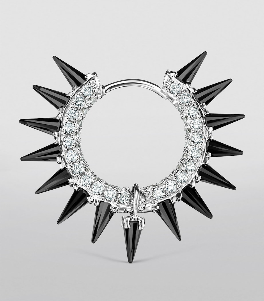 White Gold Black Moissanite Mohawk and Diamond Pavé Hoop Earring (9.5mm) WHITE GOLD Image 4