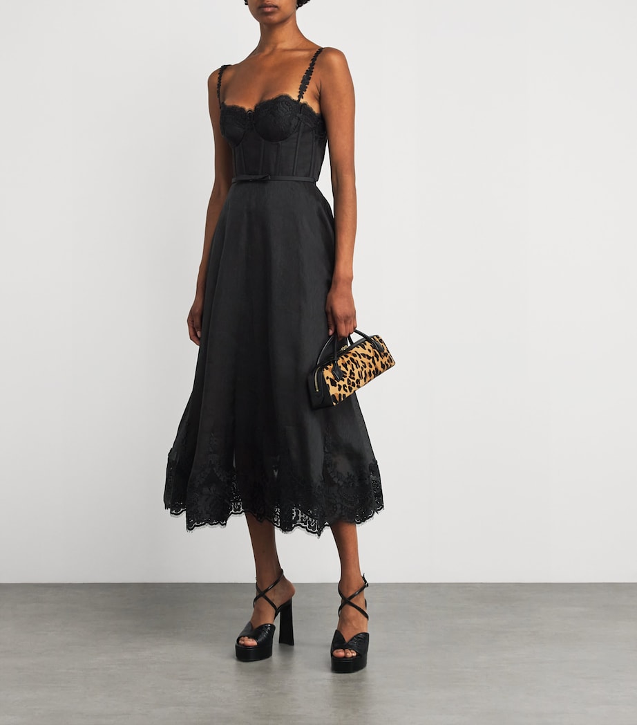 Linen-Silk Hypnotic Midi Dress BLACK Image 2