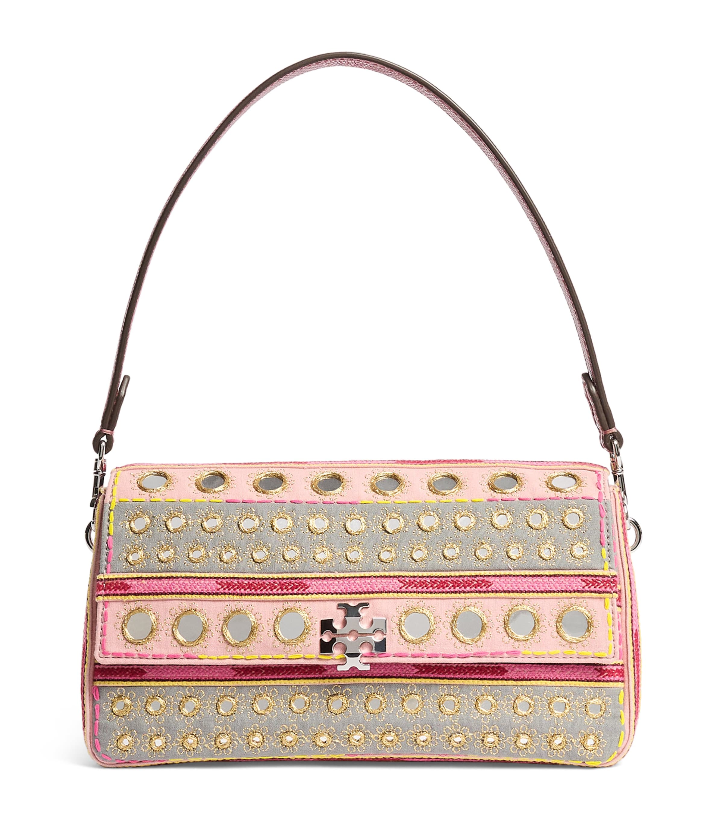 Tory Burch Small Embellished Charlie Shoulder Bag Pink / Gray Image 1