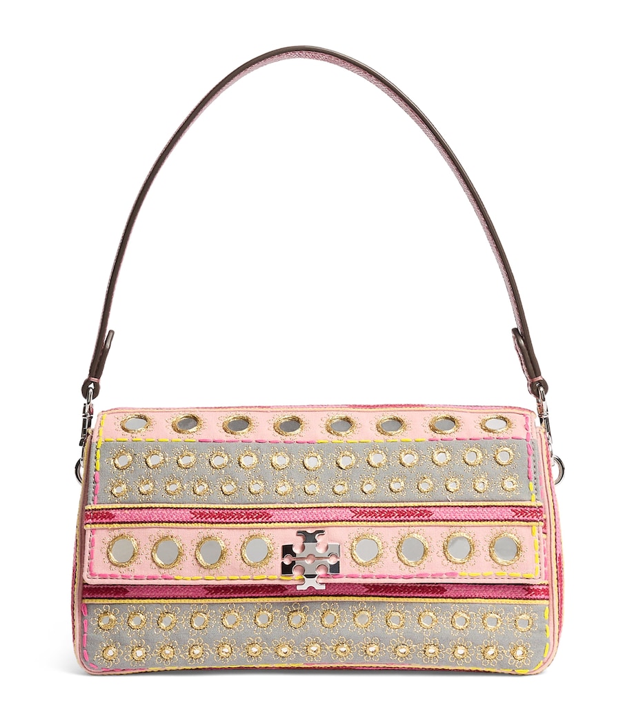 Tory Burch Small Embellished Charlie Shoulder Bag Pink / Gray Image 1