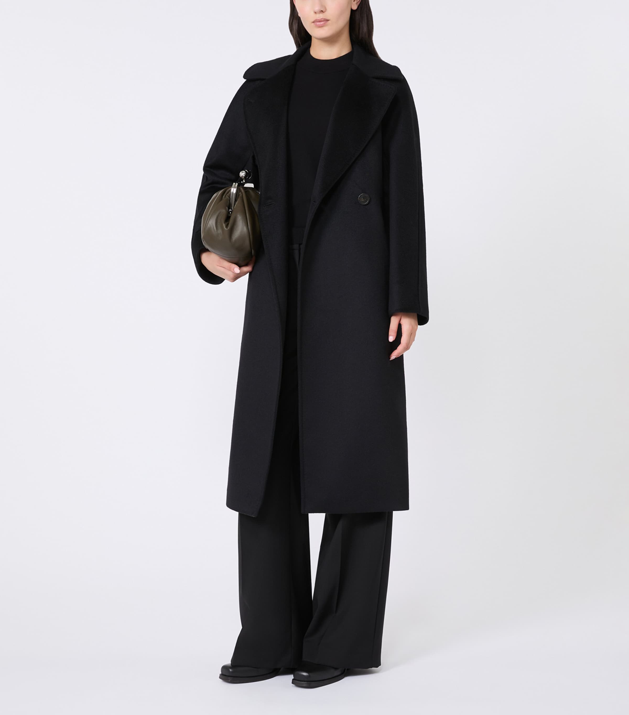 Weekend Max Mara Womens Virgin Wool Belted Coat Black Image 2
