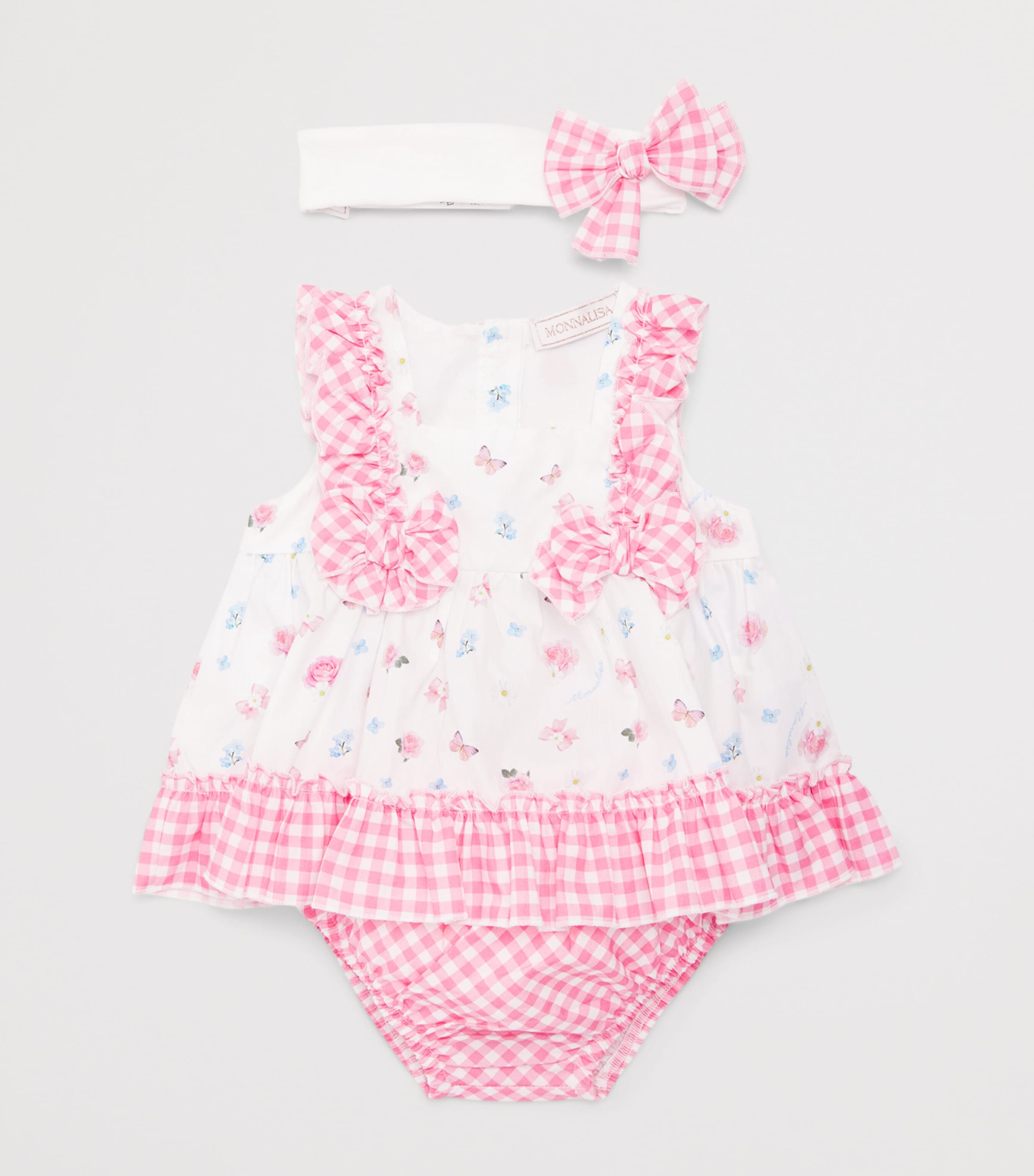 Monnalisa Floral Dress and Bloomers Set (1-9 Months) White+fairytale Pink Image 3