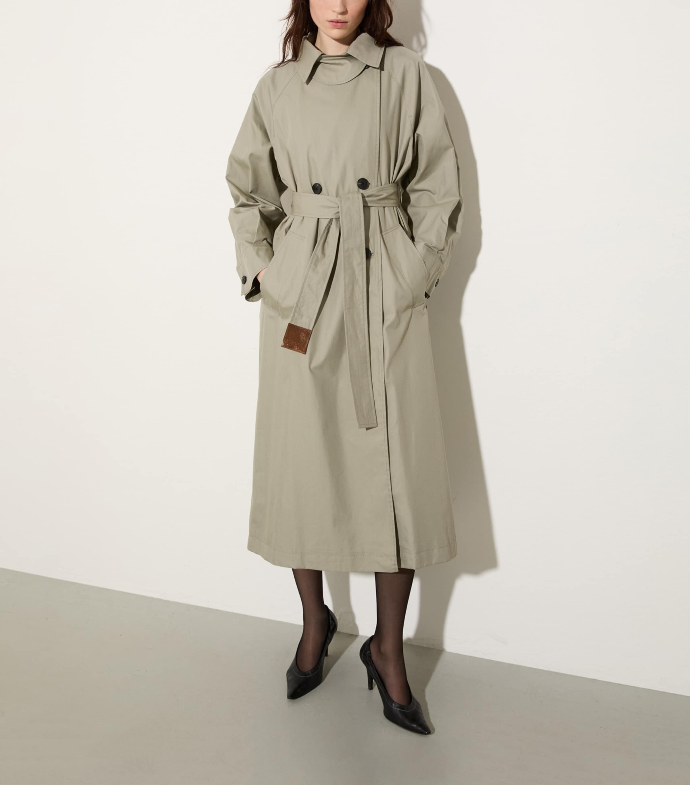 MAX&Co. Womens Cotton-Blend Trench Coat Sage Image 2