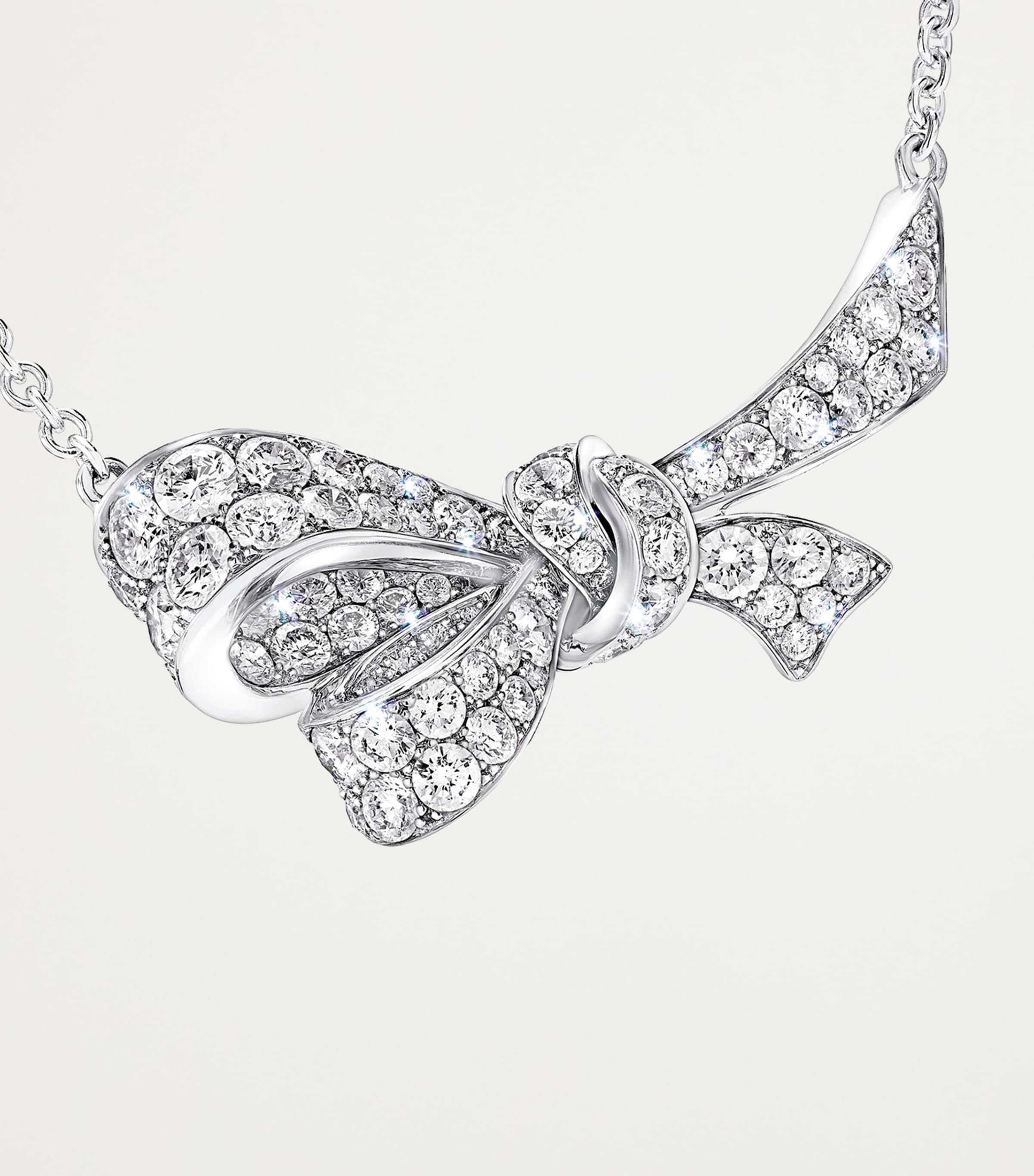 White Gold and Diamond Tilda's Bow Pendant Necklace WHITE GOLD Image 2