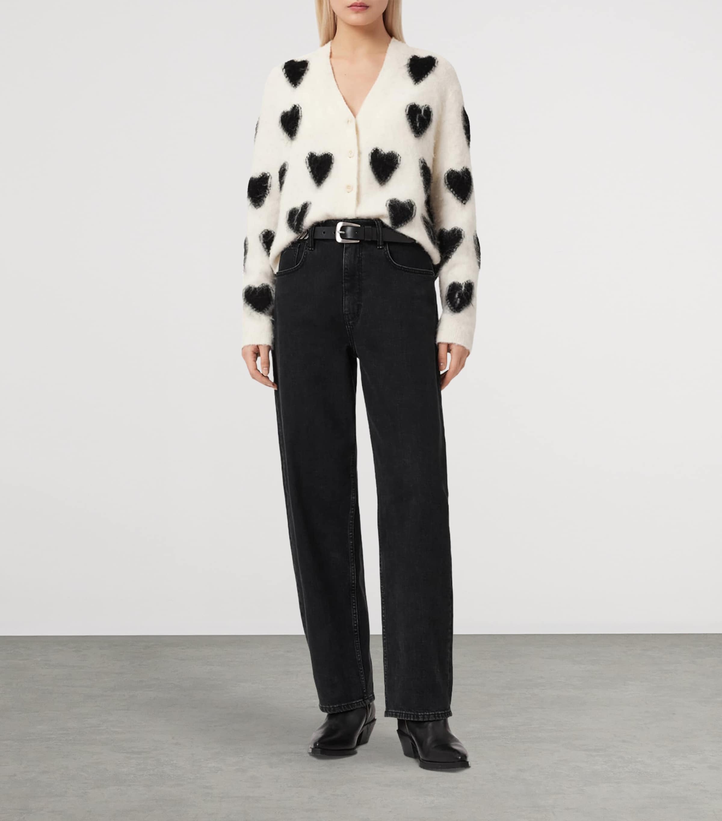 AllSaints Womens Scatter Heart Cardigan Chalk White/black Image 5