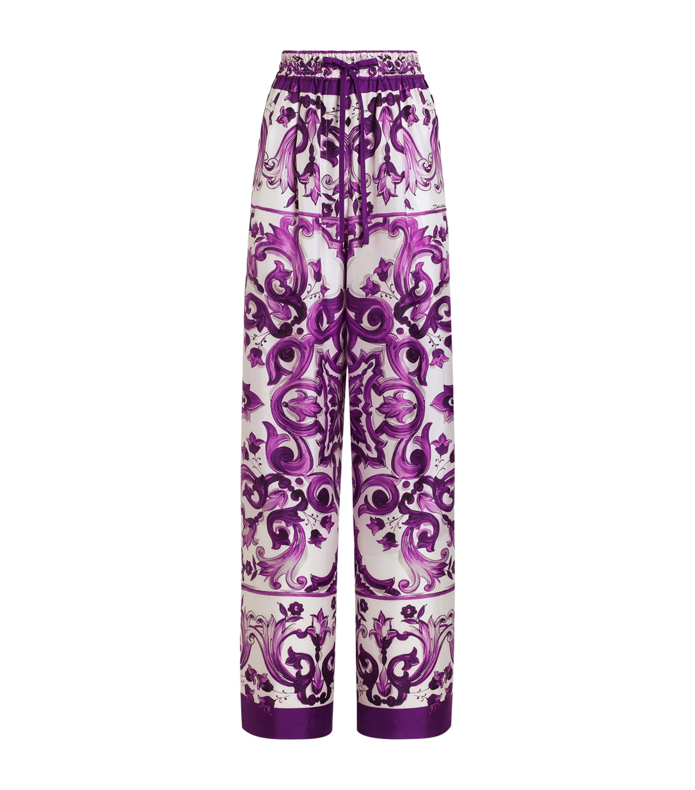 Dolce & Gabbana Silk Printed Trousers In Purple