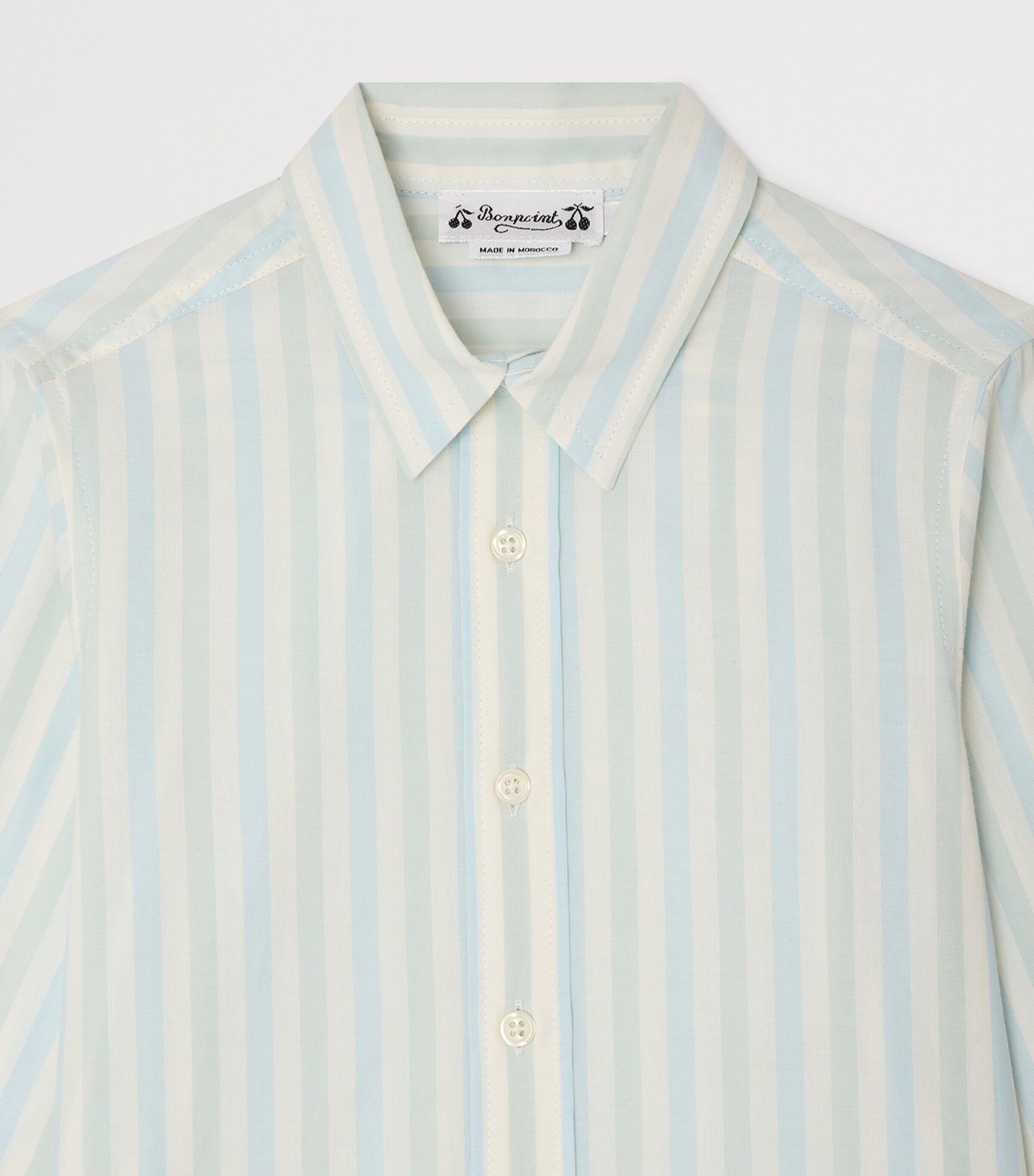 Bonpoint Cotton Stripe Shirt (10-14 Years) Ra Bleu Aqua Image 3