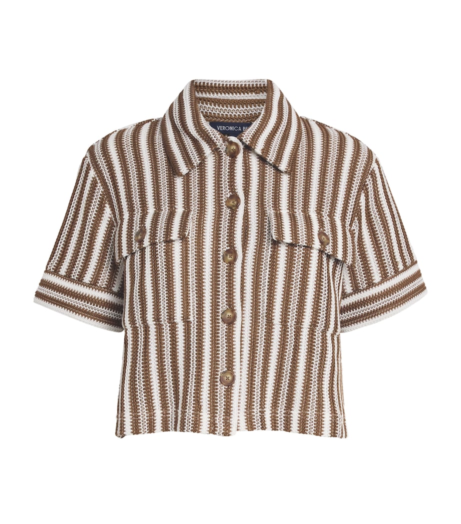 Knitted Stripe Bouvier Shirt W0372 WHITE/BROWN Image 1