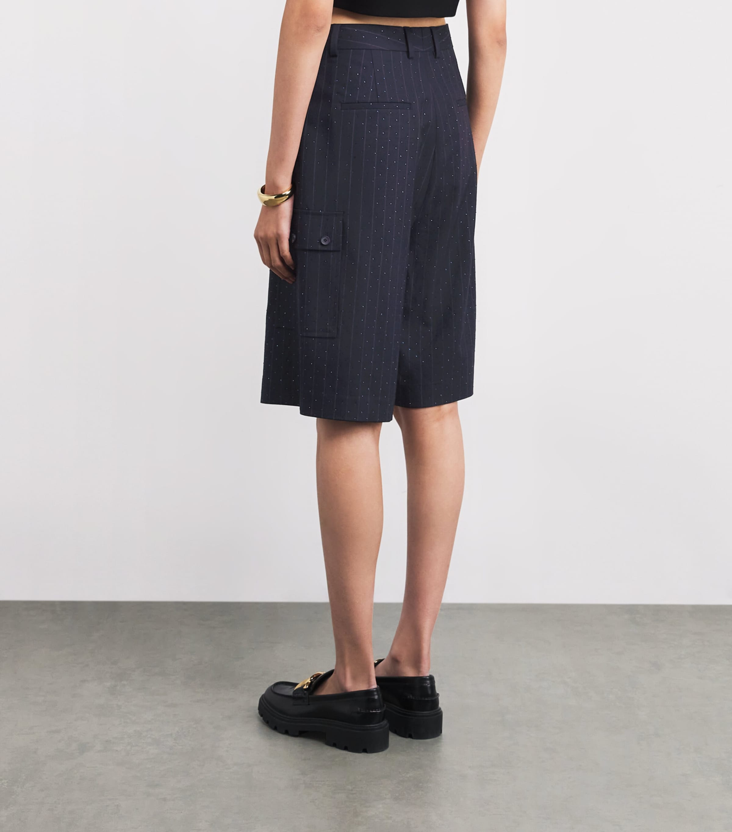 Embellished Wide-Leg Tailored Shorts NAVY BLUE Image 4