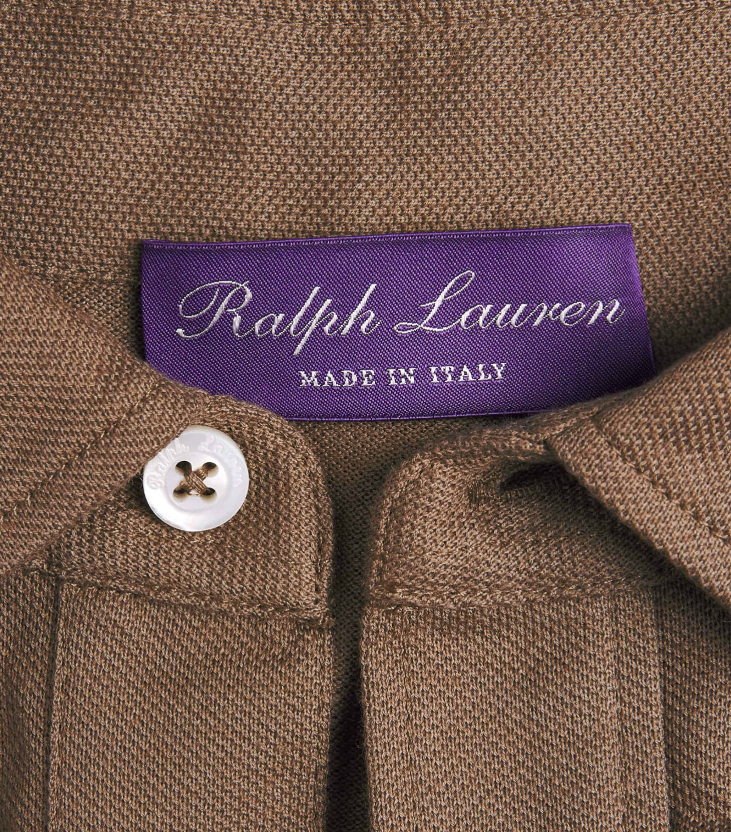 Ralph Lauren Purple Label Mens x Wimbledon Cotton-Cashmere Polo Shirt Soft Mocha Image 6