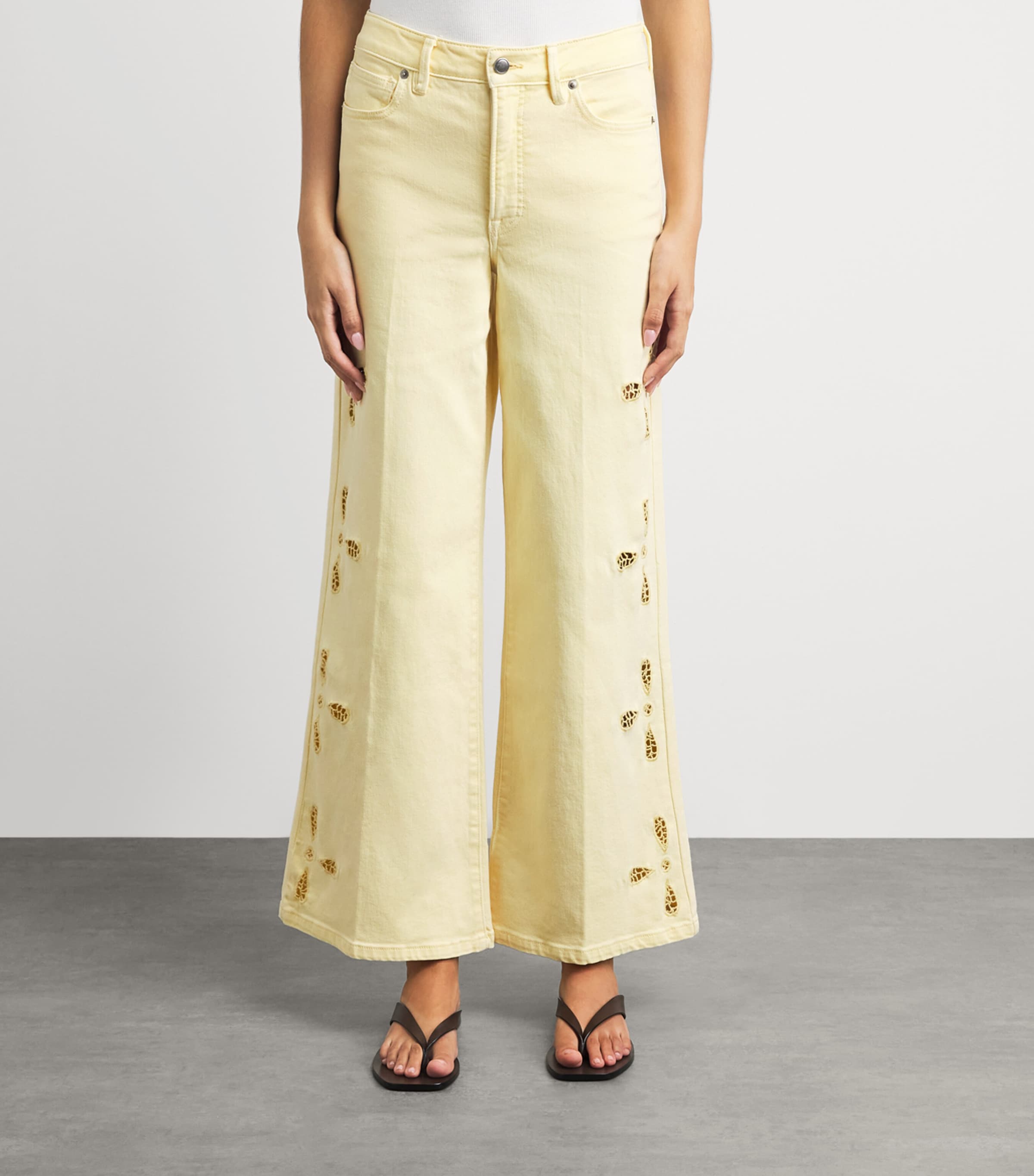 Good American Womens Embroidered Good Waist Palazzo Jeans Anyw Anise Yellow Image 4