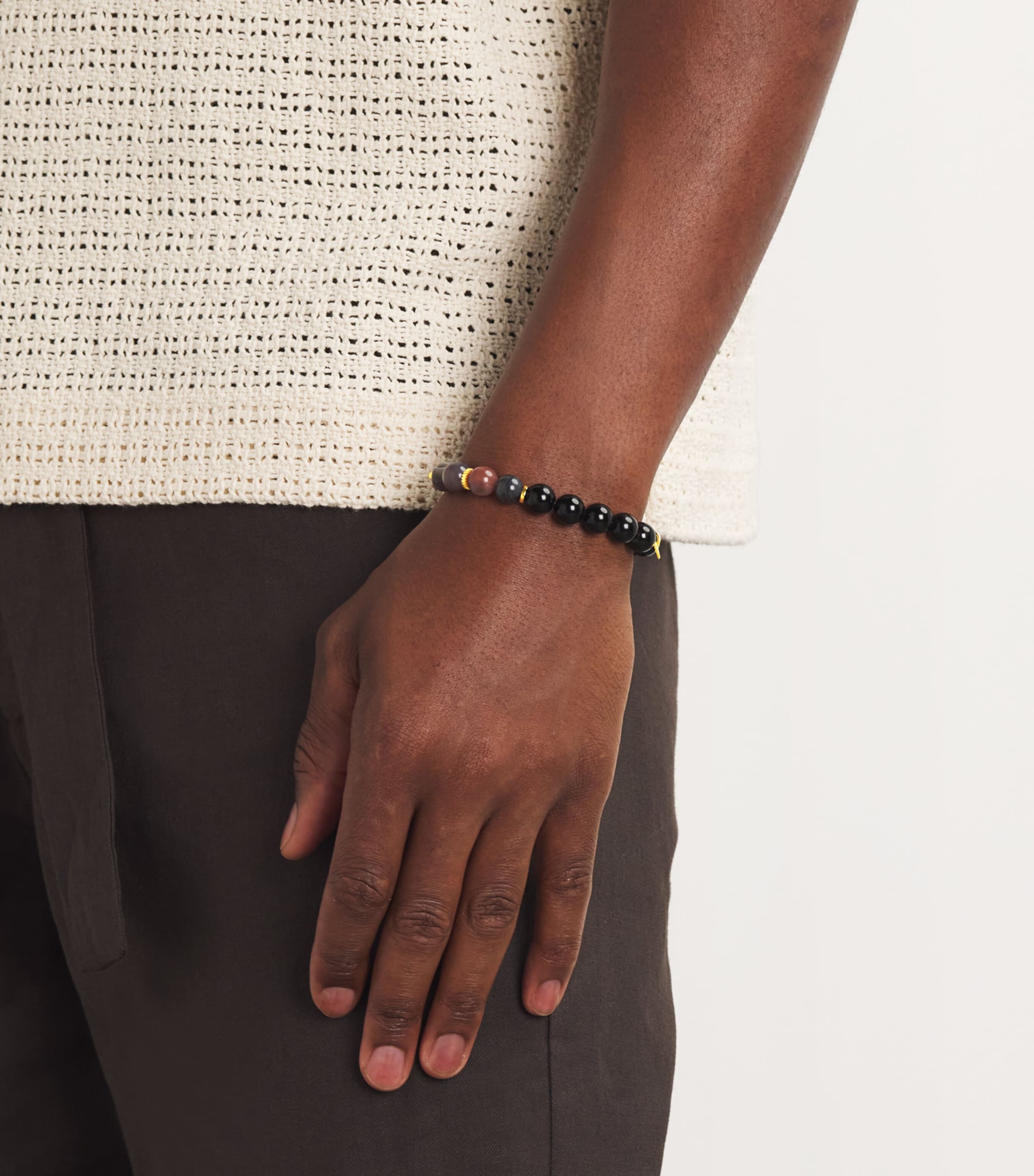 Tateossian Botswana Agate and Gold-Plated Beaded Bracelet Black Image 5
