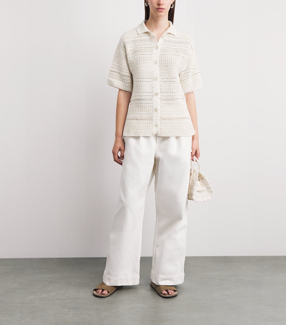 Lauren Manoogian Womens Pima Cotton Crochet Shirt White/parchment Image 2
