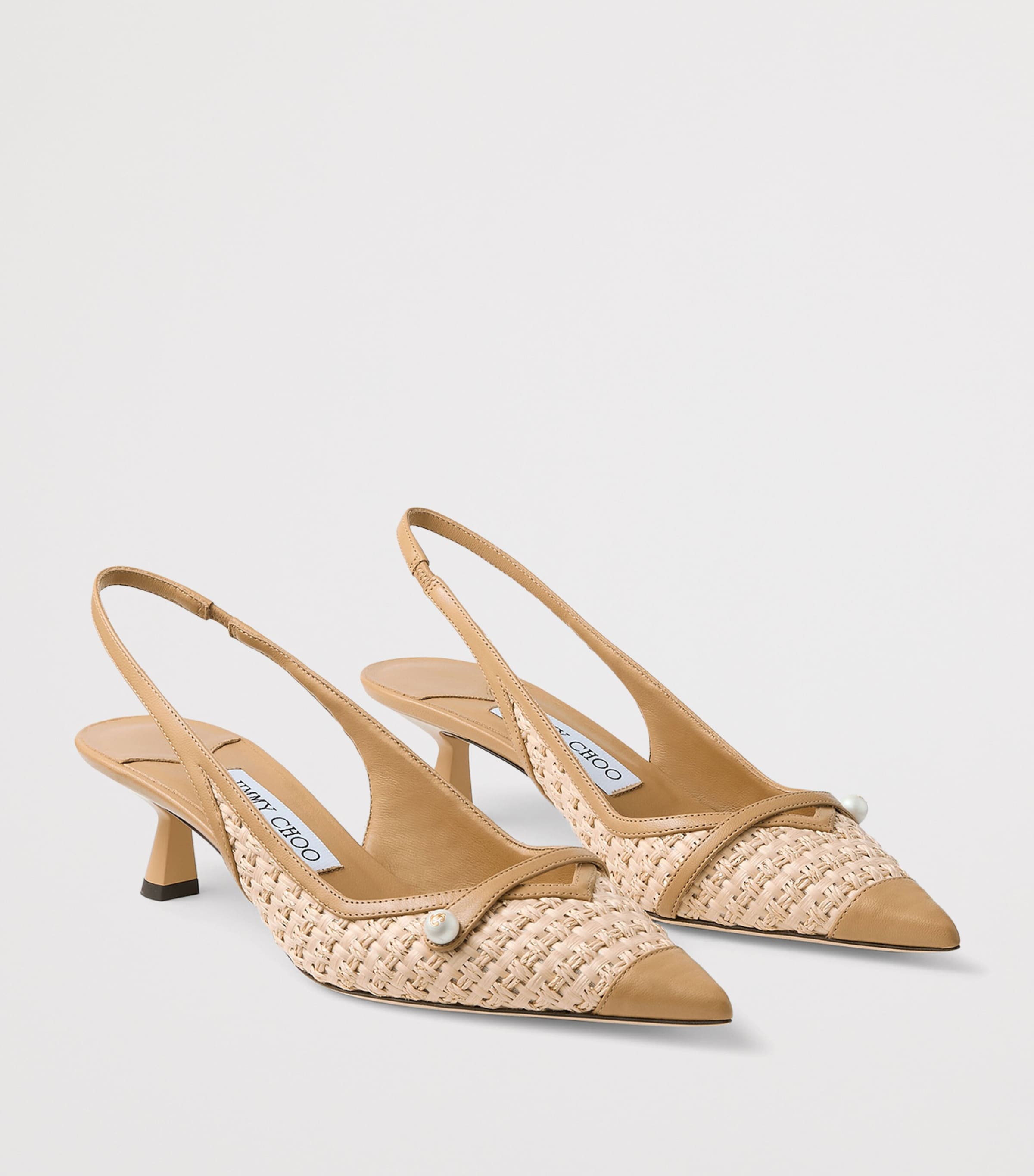 Amita 45 Leather-Trim Raffia Slingback Pumps CAPPUCCINO/NATURAL Image 6