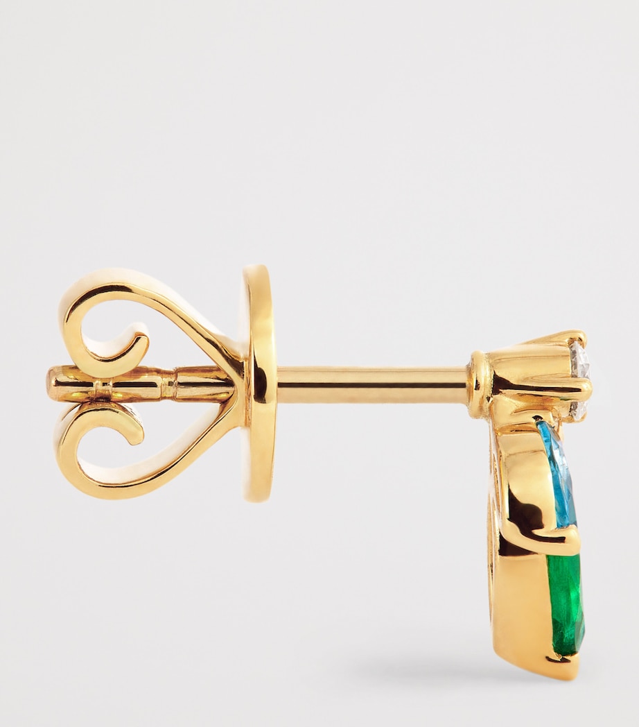 Mini Yellow Gold, Diamond, Emerald and Topaz Pollack Earrings YELLOW GOLD Image 4