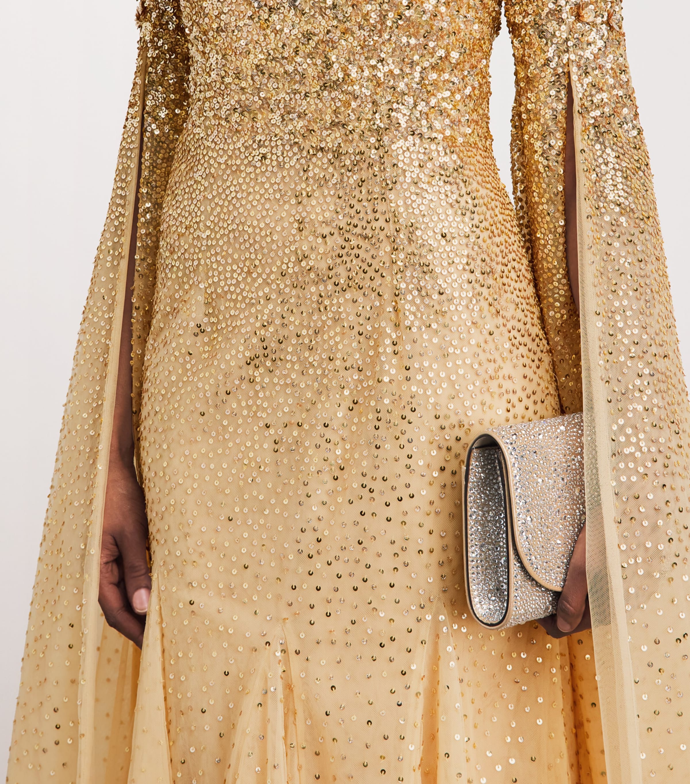 Pamella Roland Womens Sequinned Cape-Sleeve Gown Gold Image 5