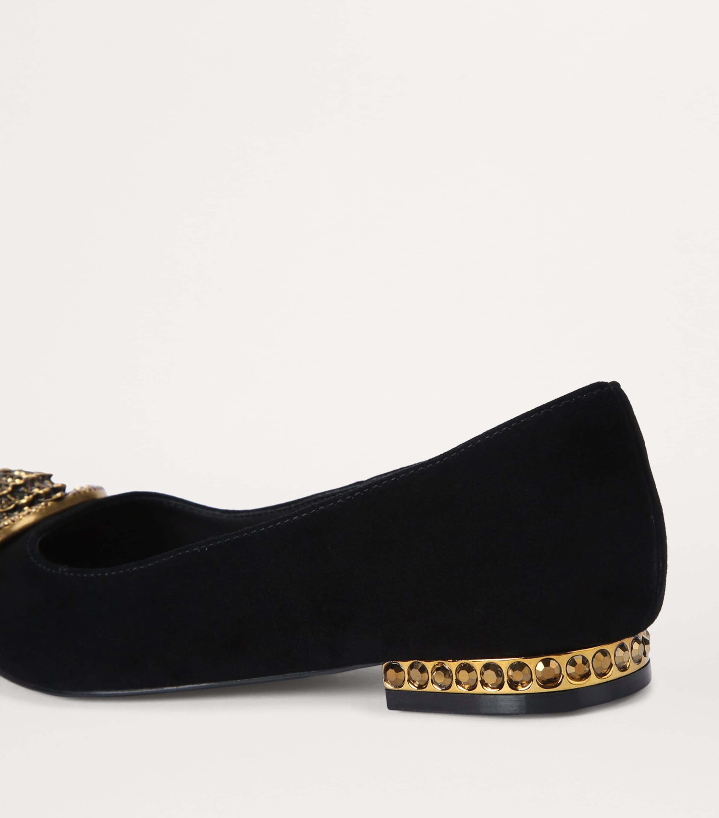 Suede Chelsea Pointed Ballet Flats BLACK Image 2