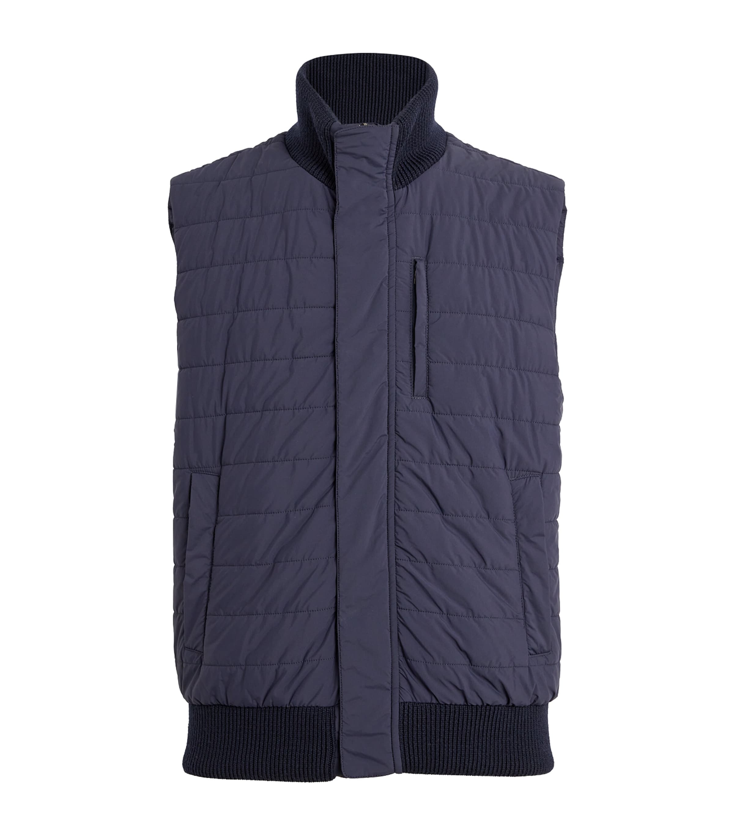 Shop Herno Wool-trim Padded Gilet In Navy