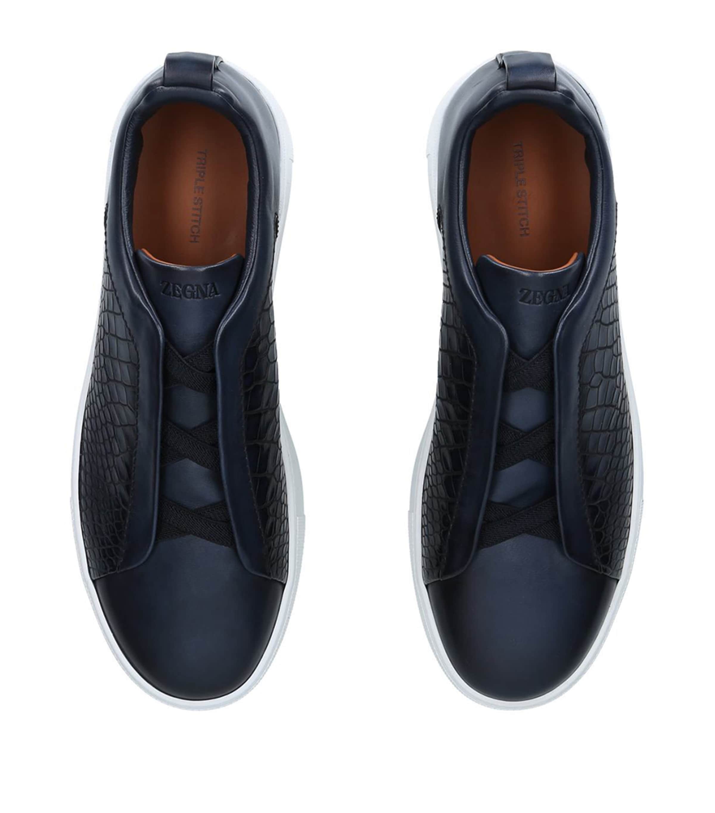 Zegna Crocodile Leather Triple Stitch Sneakers Navy Image 4