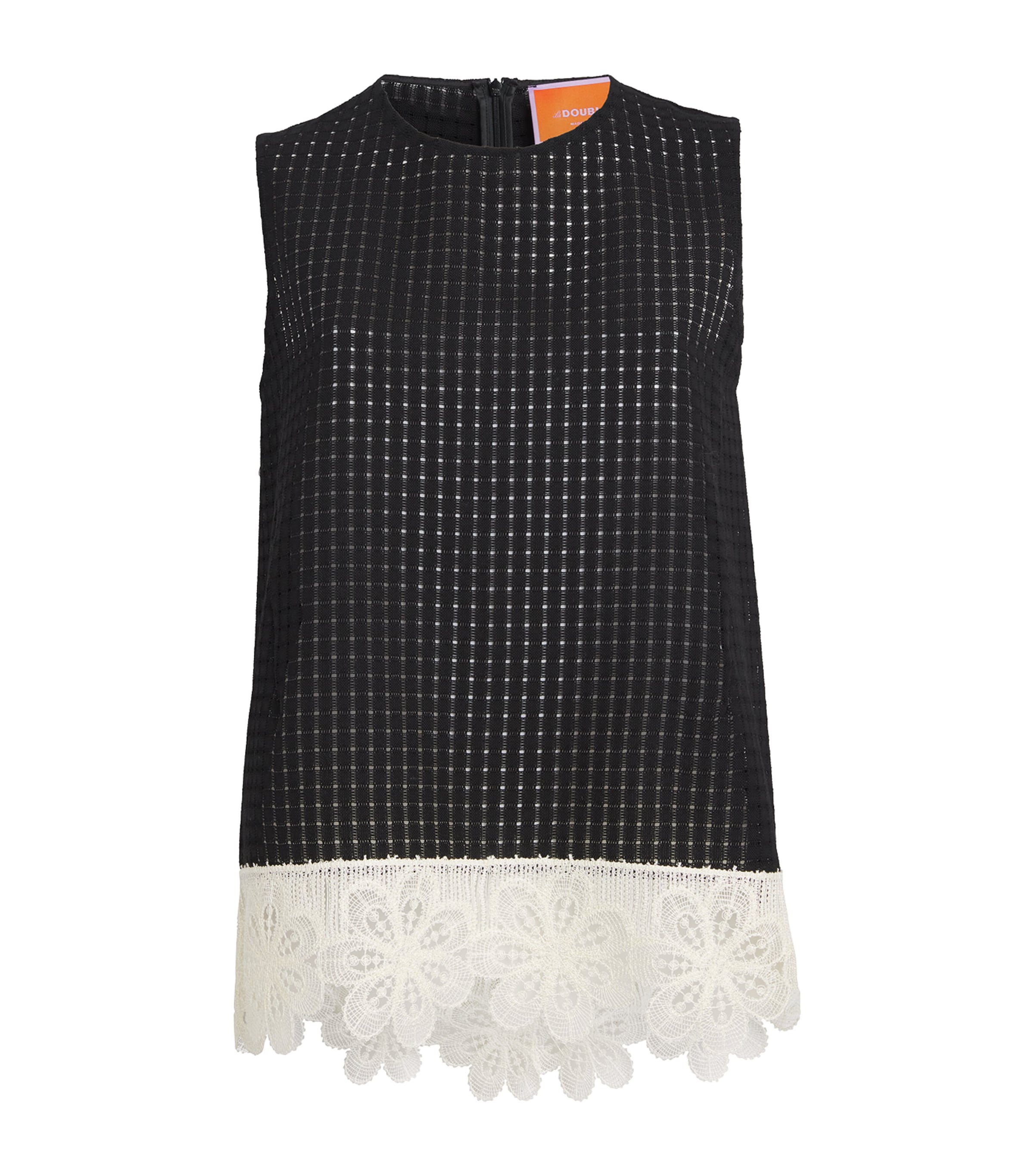 La Doublej Crochet Lace-trim La Scala Top In Black