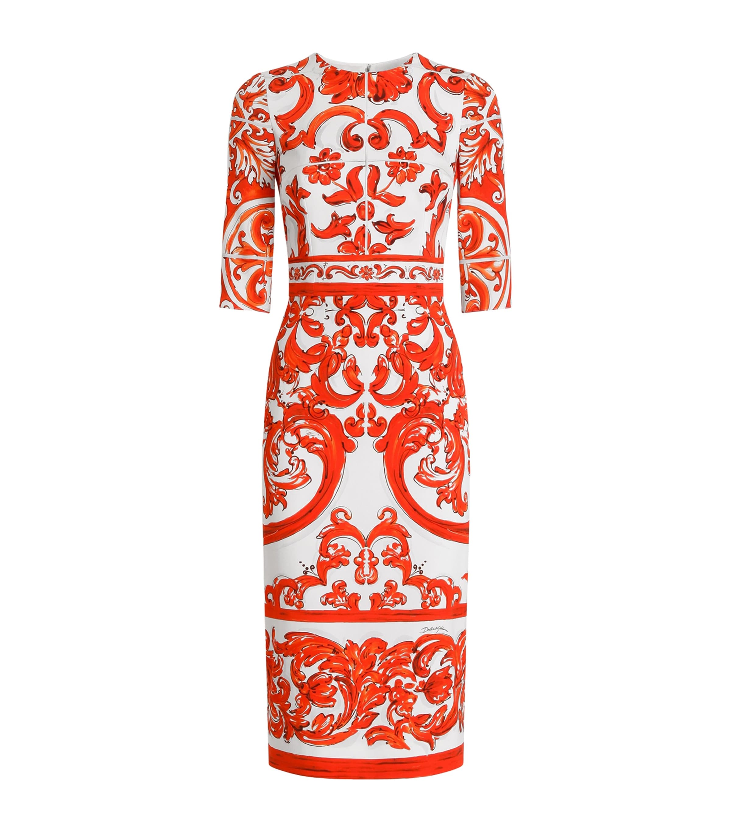 Dolce&Gabbana Womens Silk Majolica Print Midi Dress Combined Colou Image 1