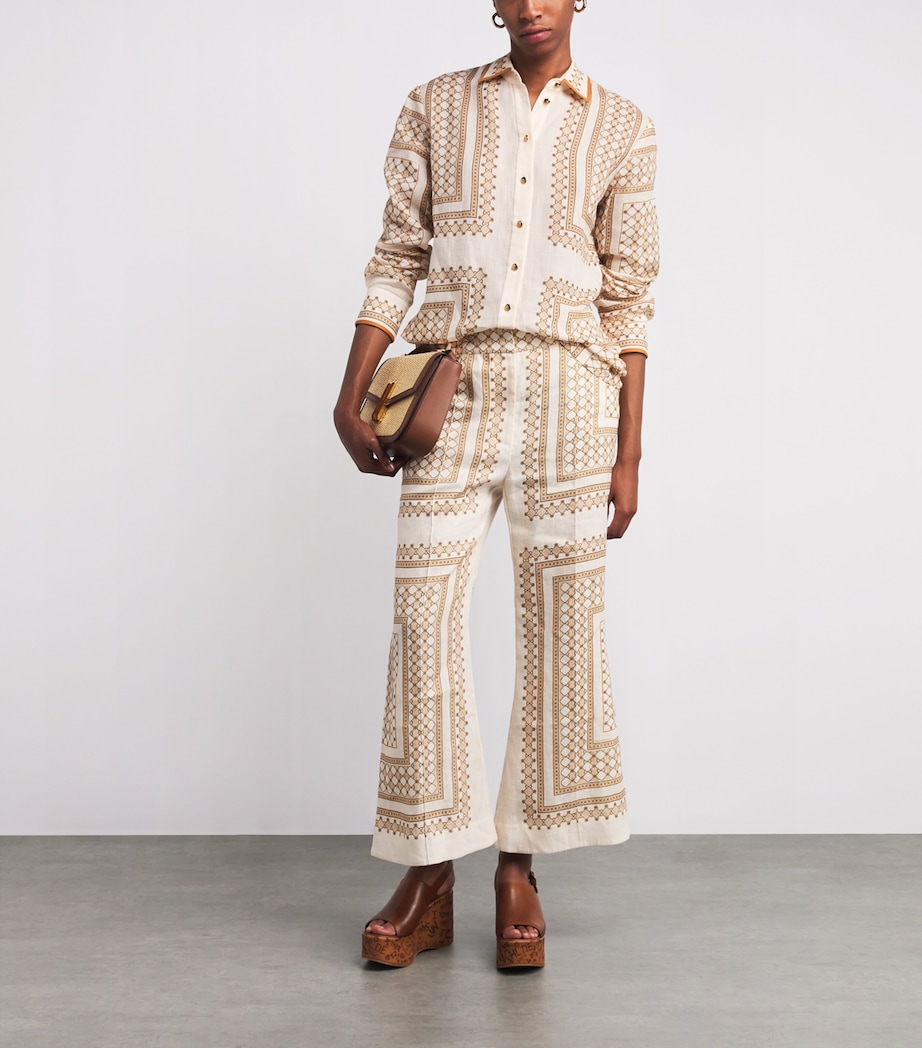 Linen Geometric Crop Wide-Leg Trousers CGPT/CREAM GEO PRINT Image 2