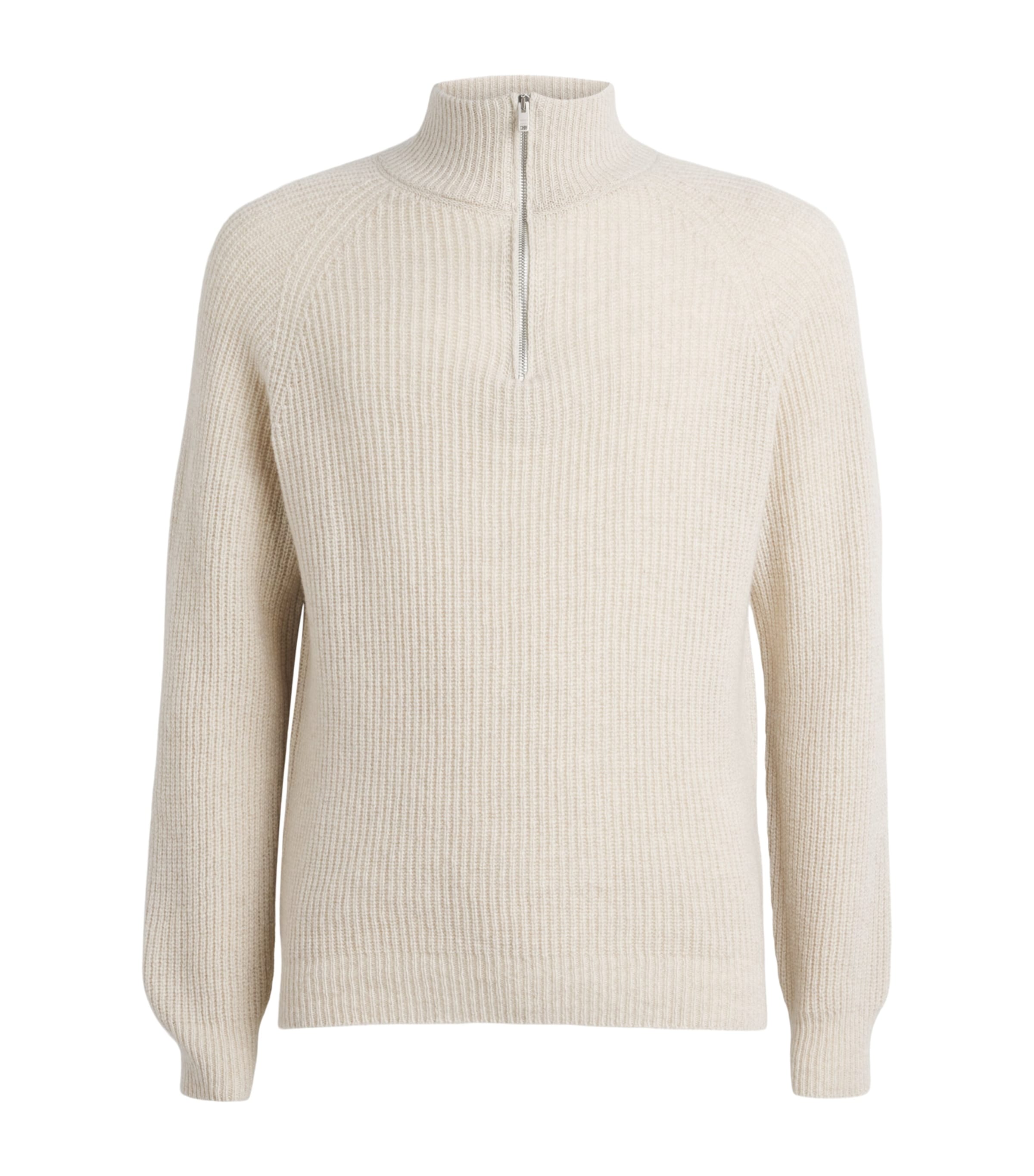 John Smedley Mens Recycled Cashmere-Wool Quarter-Zip Ryker Sweater Pampas Image 1