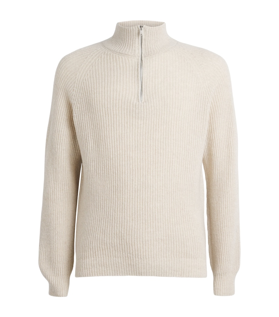 John Smedley Mens Recycled Cashmere-Wool Quarter-Zip Ryker Sweater Pampas Image 1